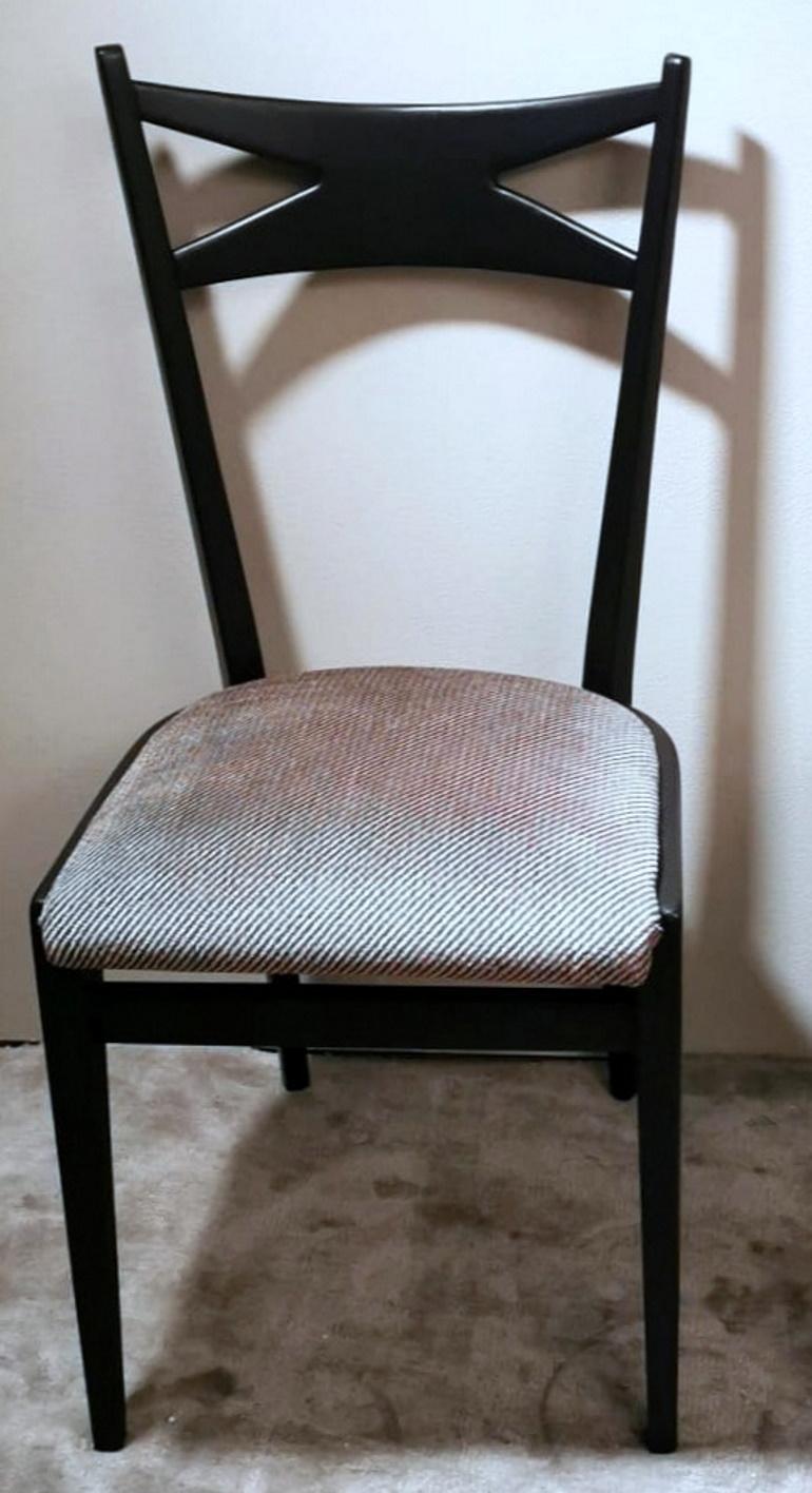Ico Parisi Style Set 6 Chairs Ebonized Wood and Original Velvet Seat For Sale 7