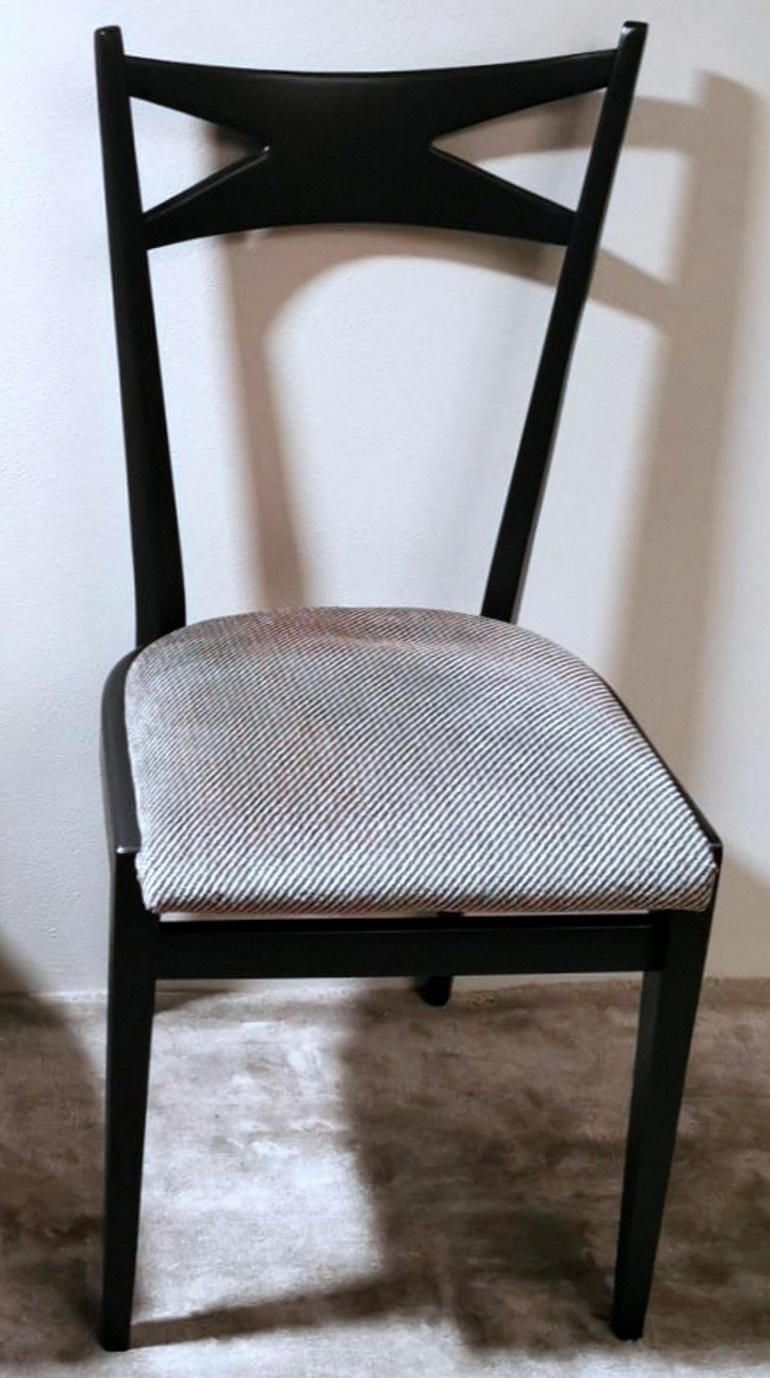 Ico Parisi Style Set 6 Chairs Ebonized Wood and Original Velvet Seat For Sale 8