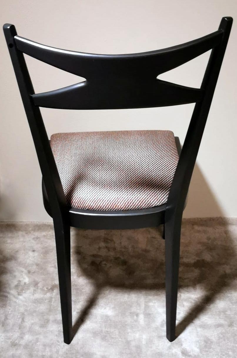 Ico Parisi Style Set 6 Chairs Ebonized Wood and Original Velvet Seat For Sale 9