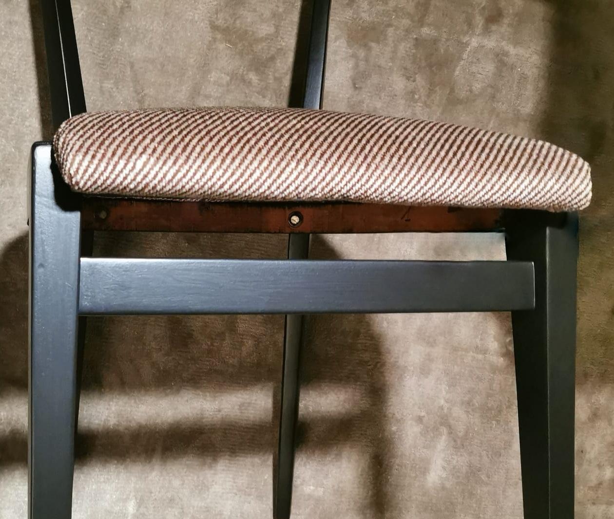 Ico Parisi Style Set 6 Chairs Ebonized Wood and Original Velvet Seat For Sale 10