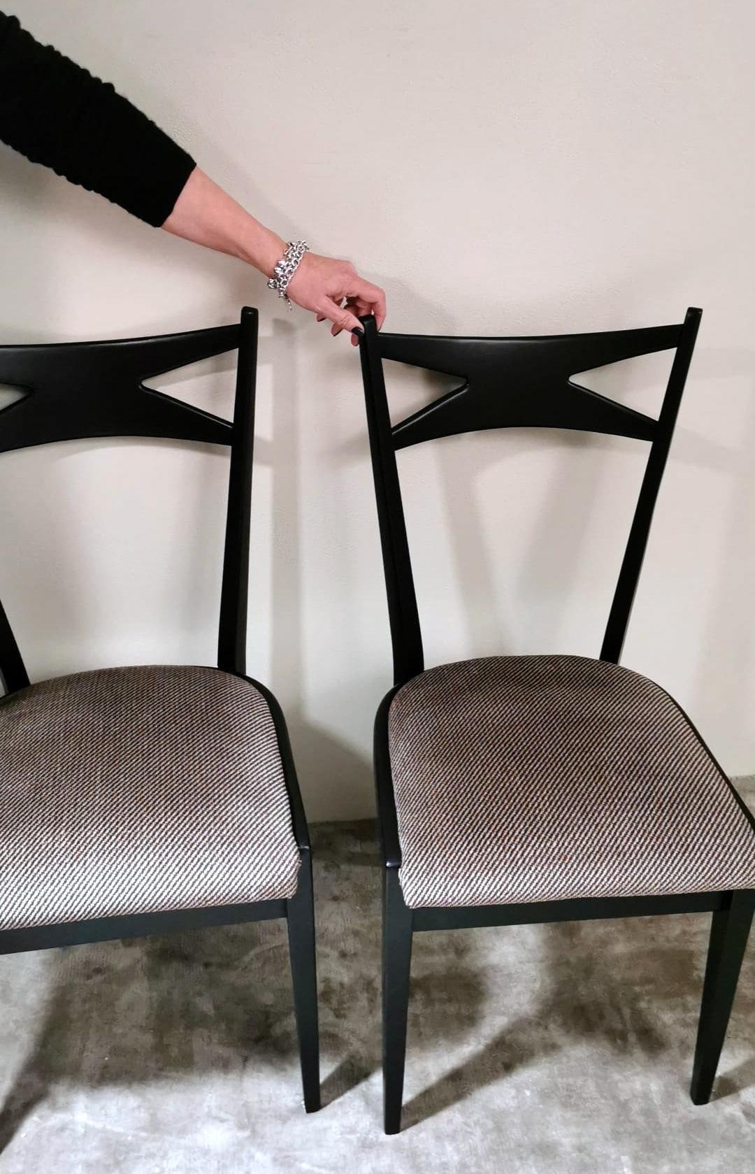 Ico Parisi Style Set 6 Chairs Ebonized Wood and Original Velvet Seat For Sale 12