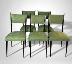 Ico Parisi Style - Ensemble de 6 chaises en bois ébonisé avec tapisserie verte