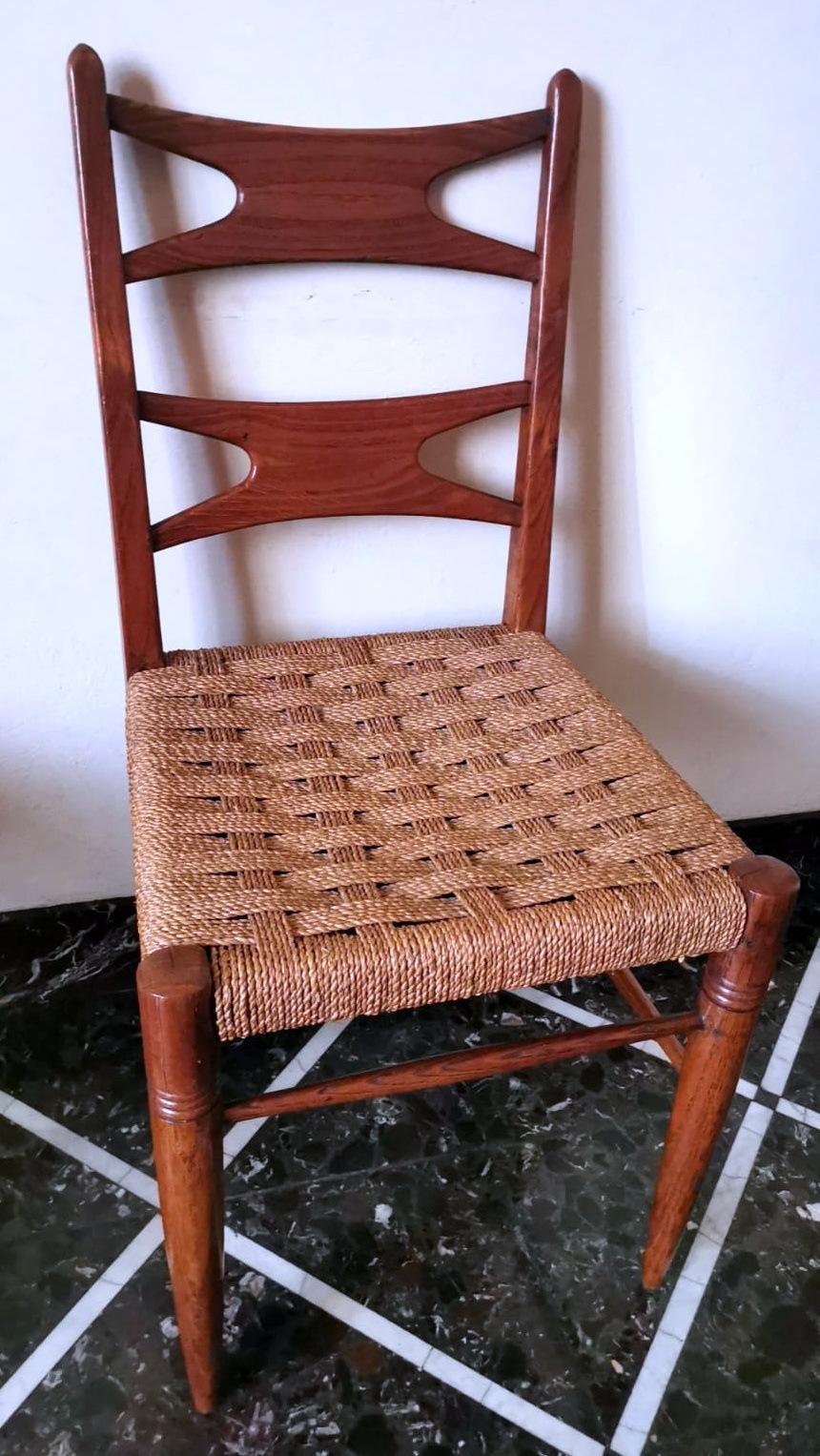 Ico Parisi Style Set Of 6 Italian Chairs In Walnut Wood And Straw Seat 4