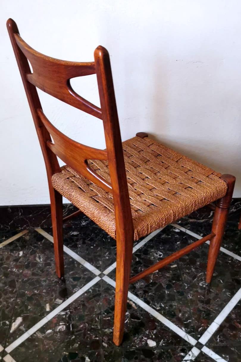 Ico Parisi Style Set Of 6 Italian Chairs In Walnut Wood And Straw Seat 5