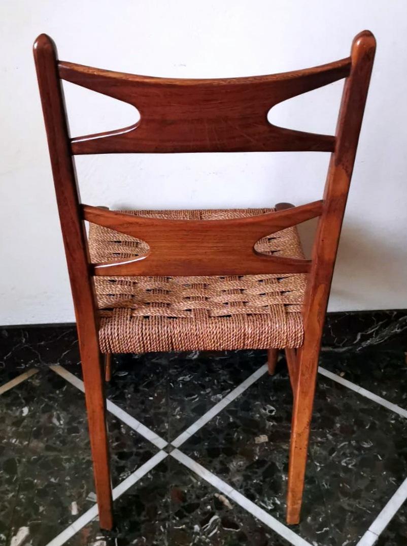 Ico Parisi Style Set Of 6 Italian Chairs In Walnut Wood And Straw Seat 6
