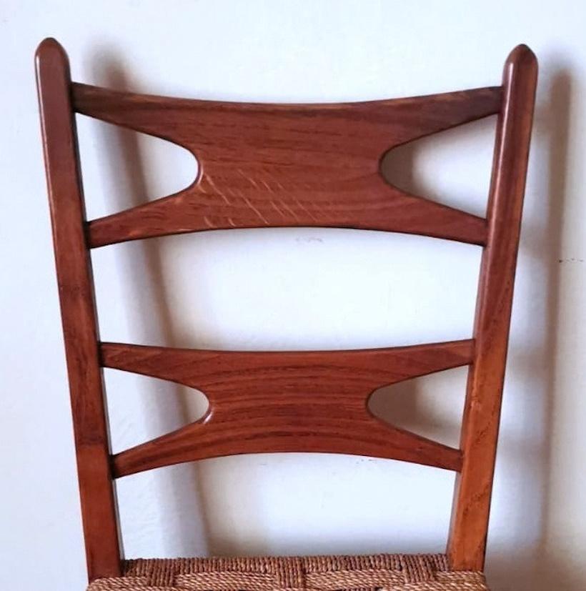 Ico Parisi Style Set Of 6 Italian Chairs In Walnut Wood And Straw Seat 7