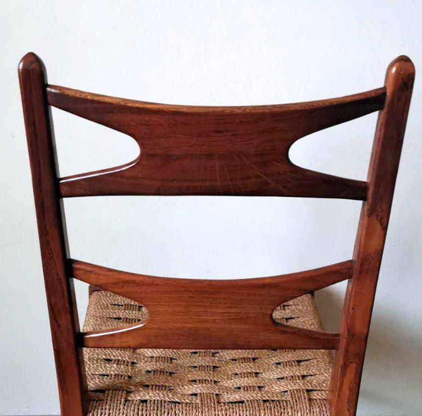 Ico Parisi Style Set Of 6 Italian Chairs In Walnut Wood And Straw Seat 8