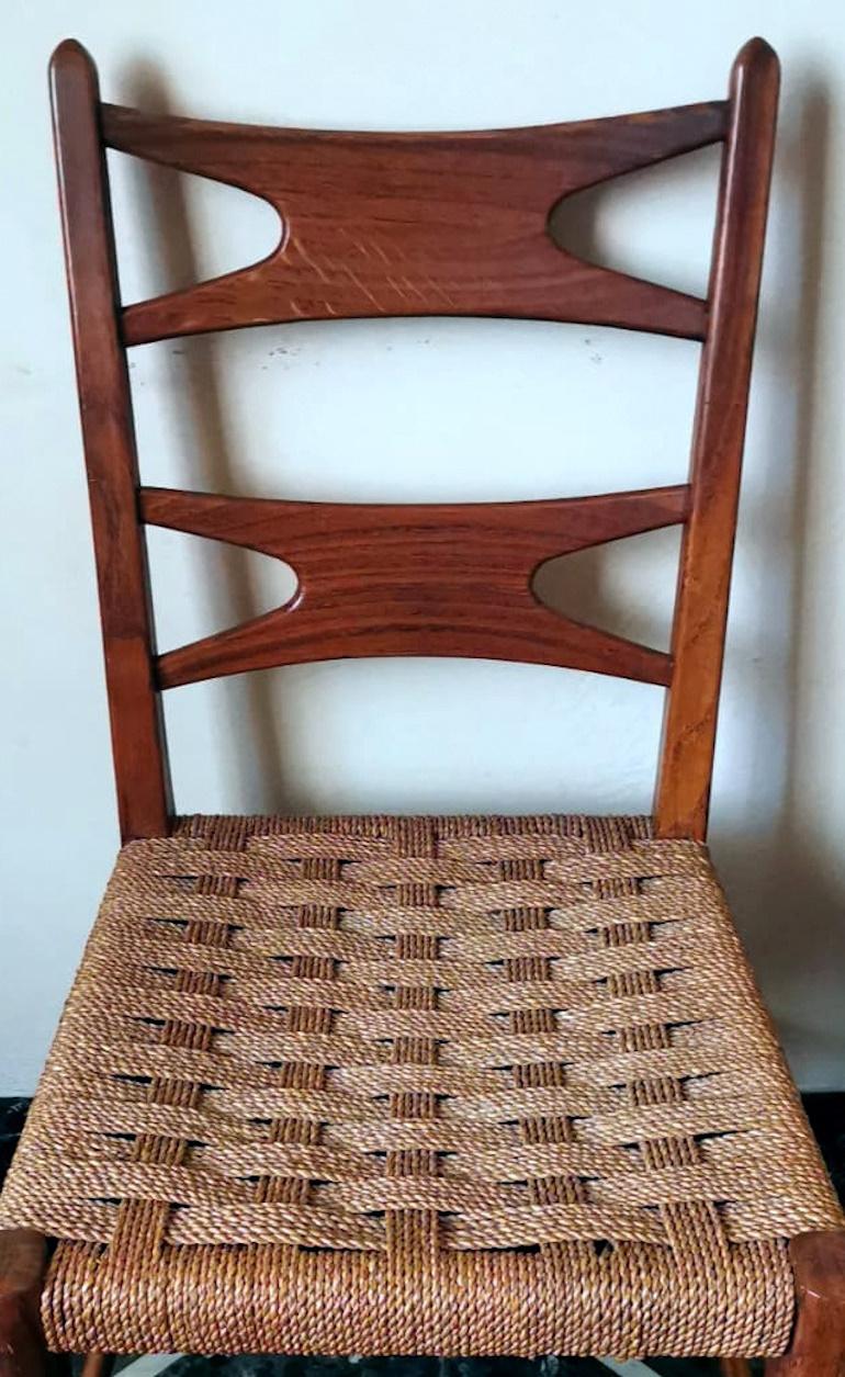 Ico Parisi Style Set Of 6 Italian Chairs In Walnut Wood And Straw Seat 10