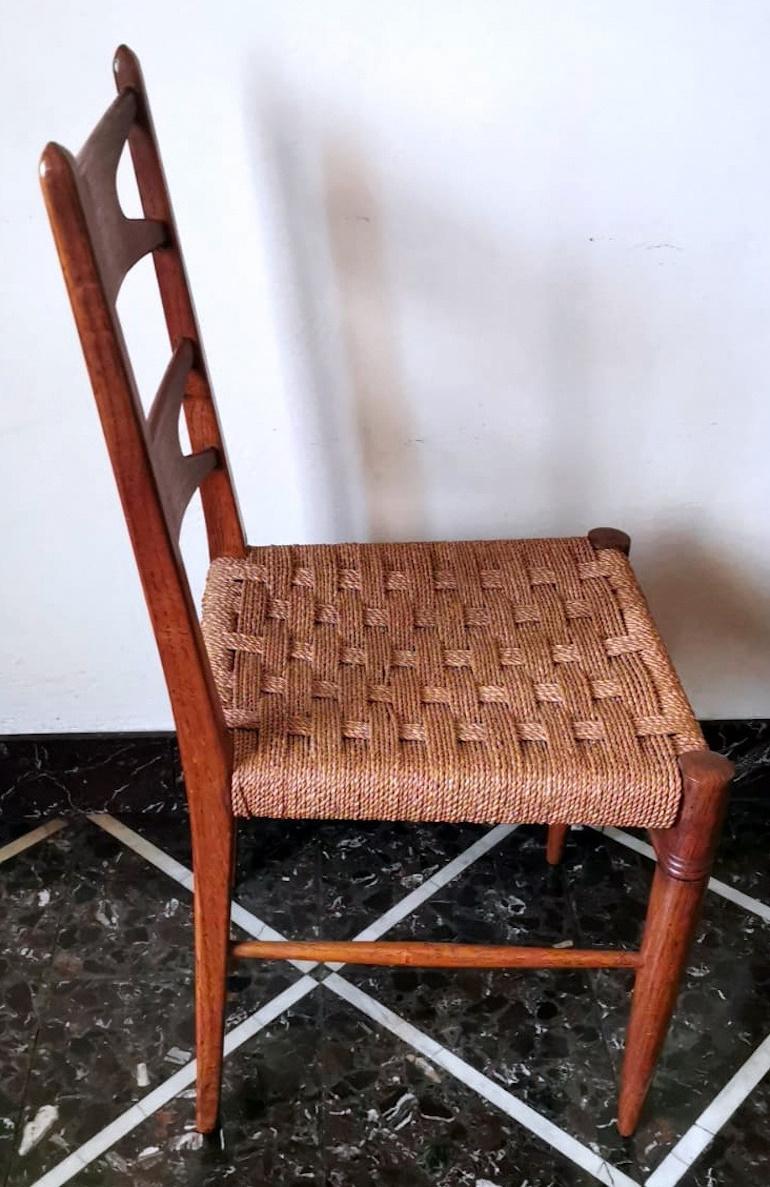 Ico Parisi Style Set Of 6 Italian Chairs In Walnut Wood And Straw Seat 3