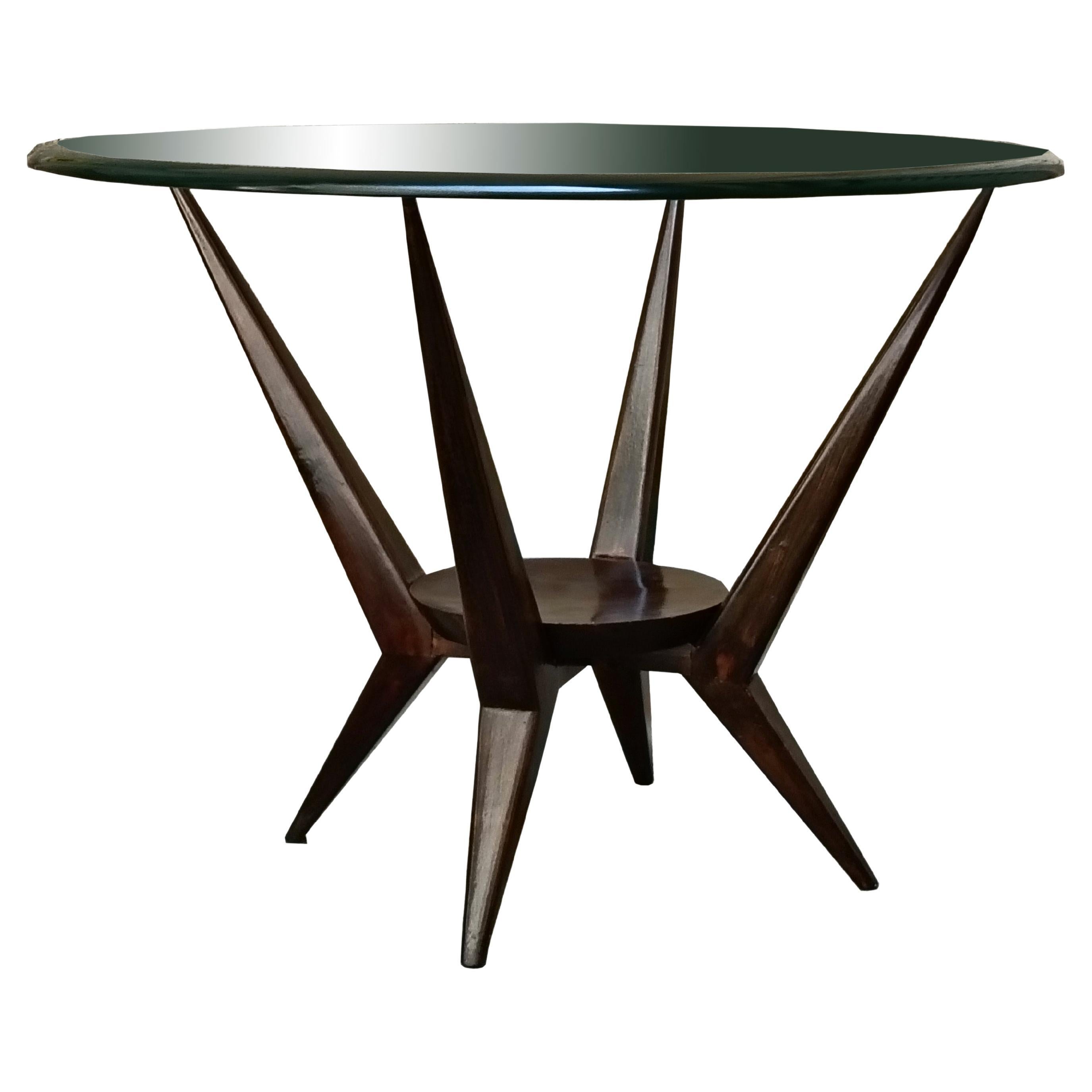 Ico Parisi Stil Couchtisch aus Holz und runder Glasplatte, Italien 1960er Jahre