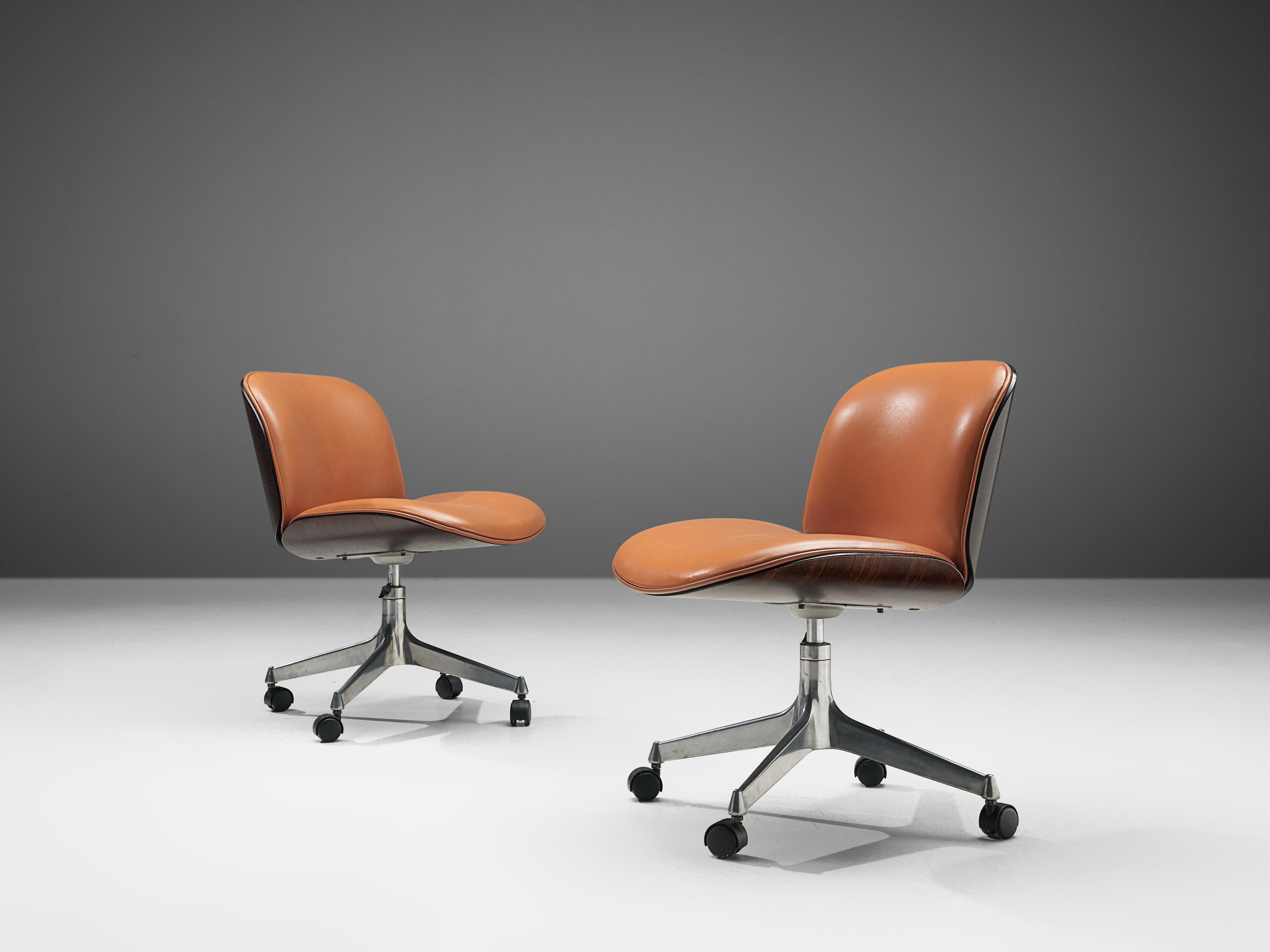 Mid-Century Modern Ico Parisi Swivel Chairs in Rosewood and Leatherette