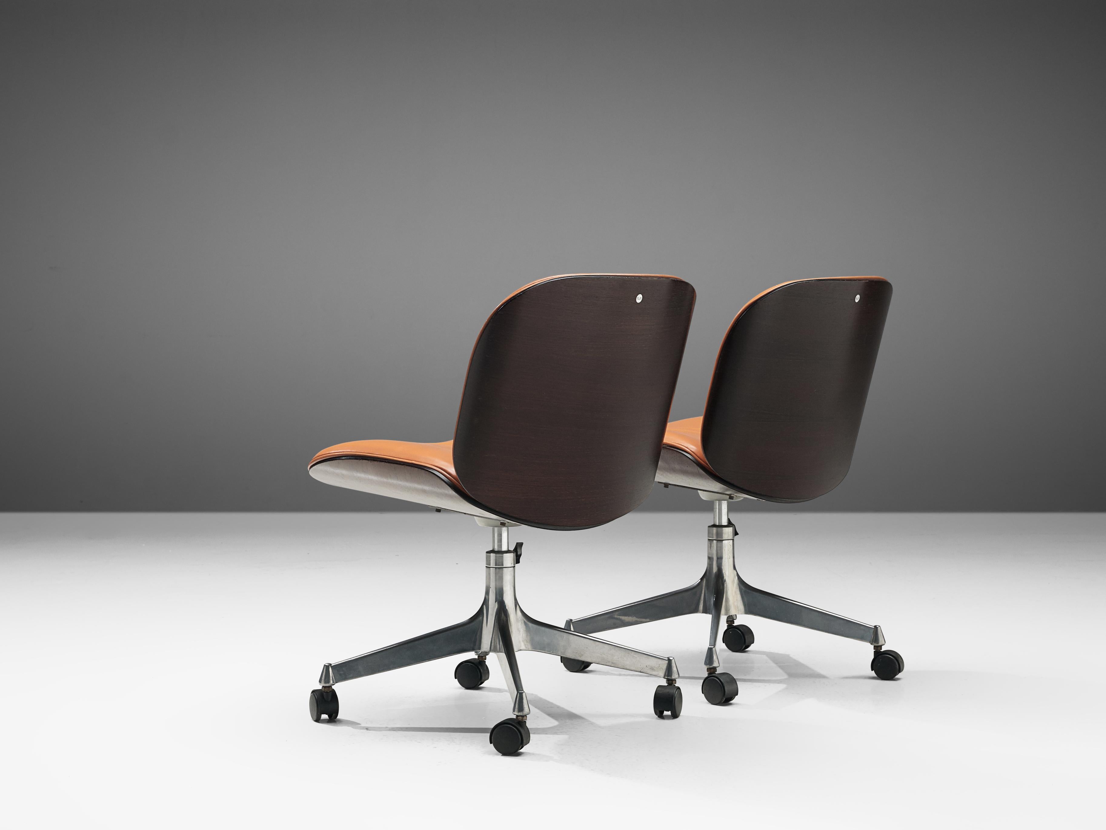 Italian Ico Parisi Swivel Chairs in Rosewood and Leatherette