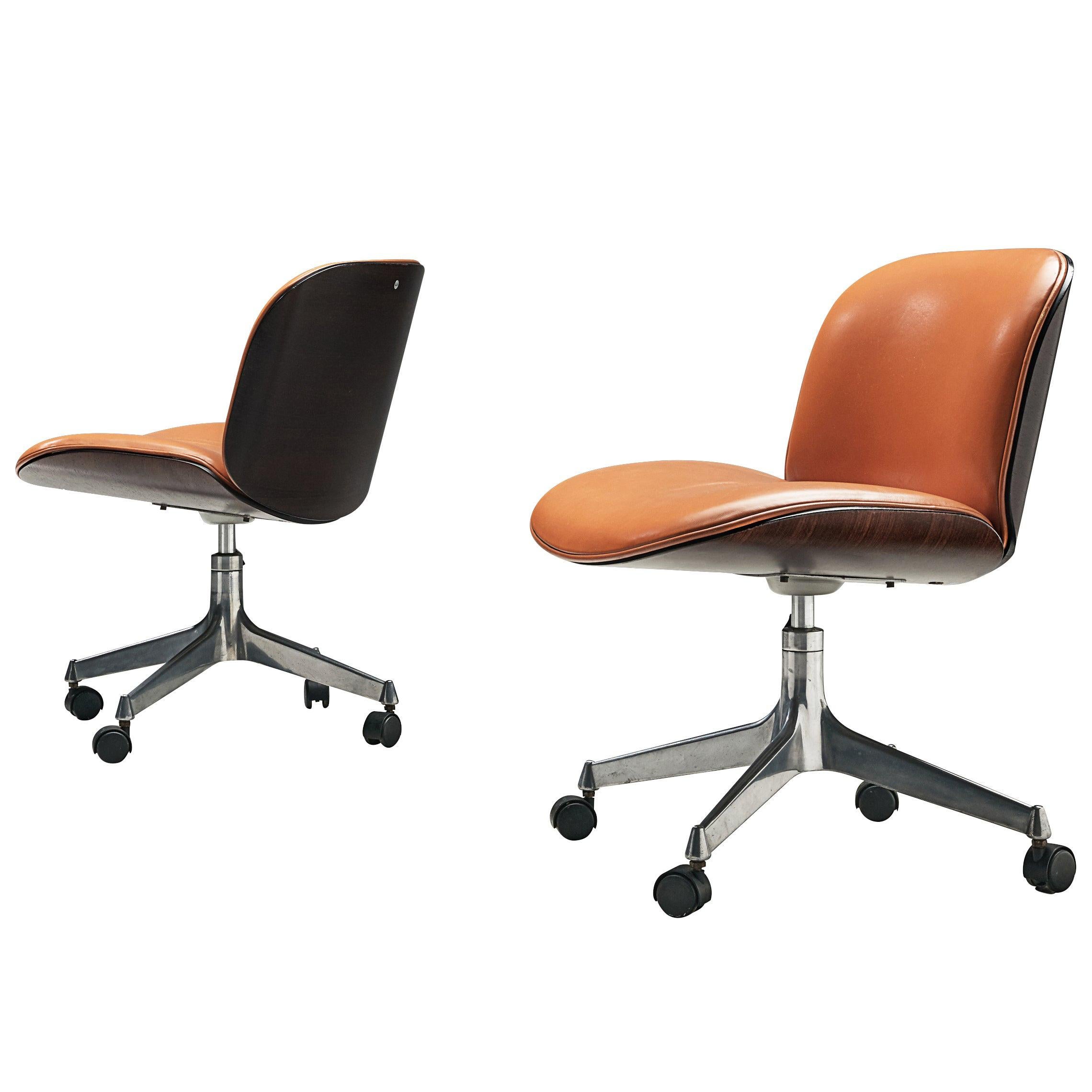 Ico Parisi Swivel Chairs in Rosewood and Leatherette
