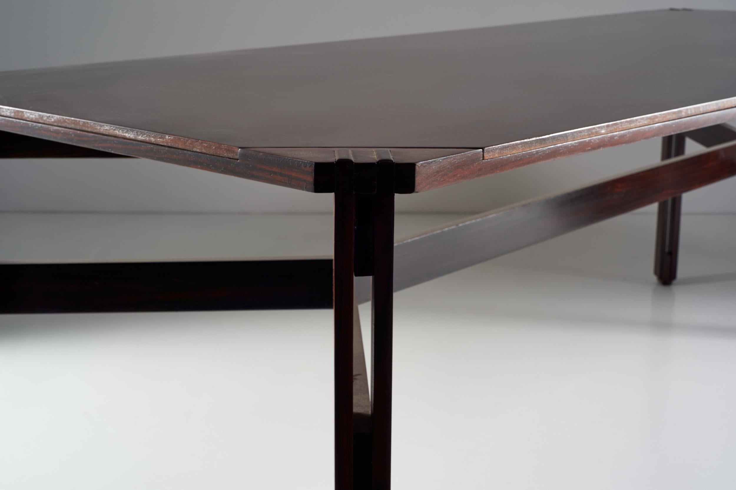 Ico Parisi Table with Straight Walnut Frame and Wooden Supports, circa 1950 In Good Condition In Milan, IT