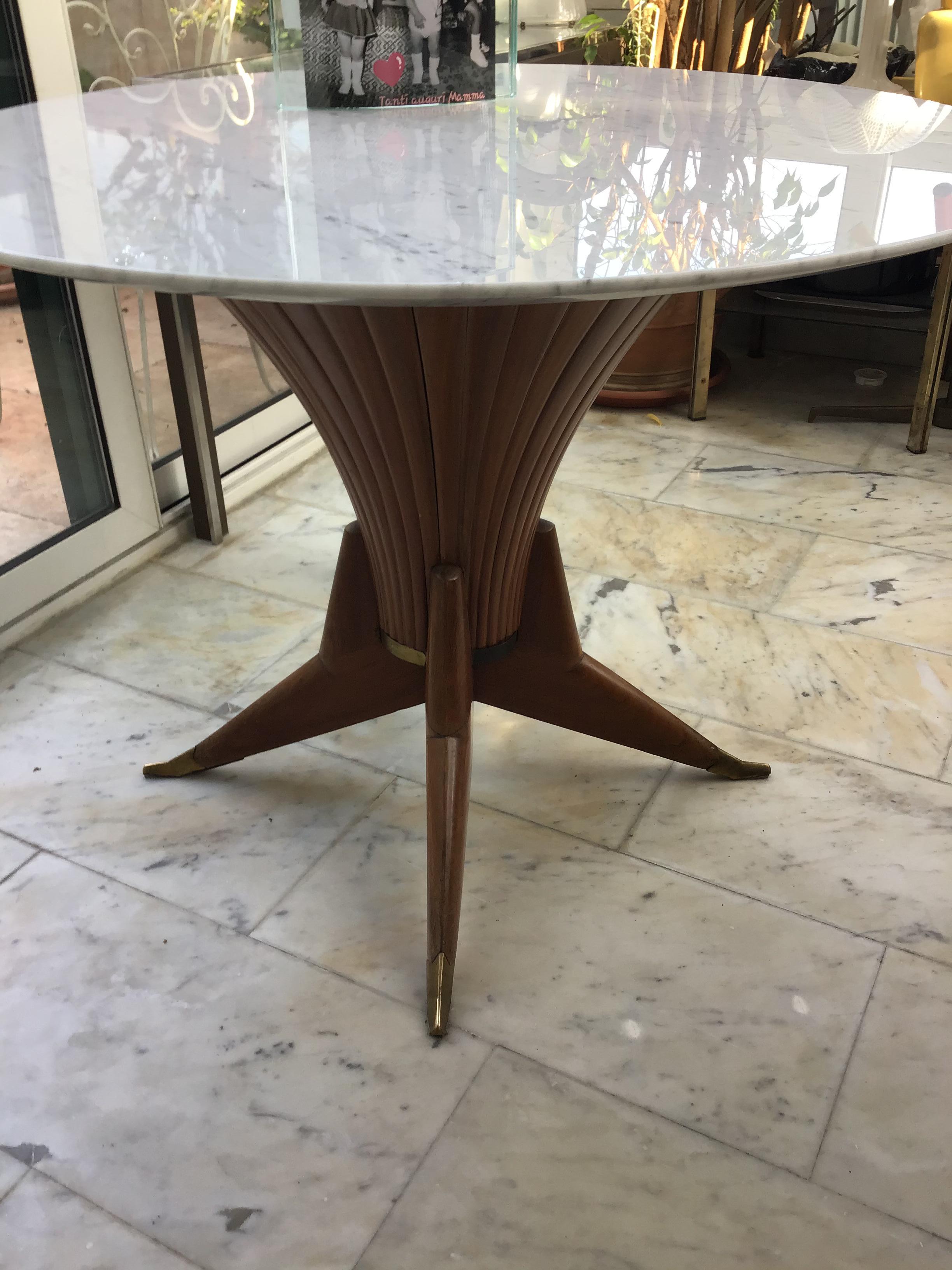 Table de salle à manger Bois Marbre Laiton Style Ico Parisi 1950 Italie en vente 4