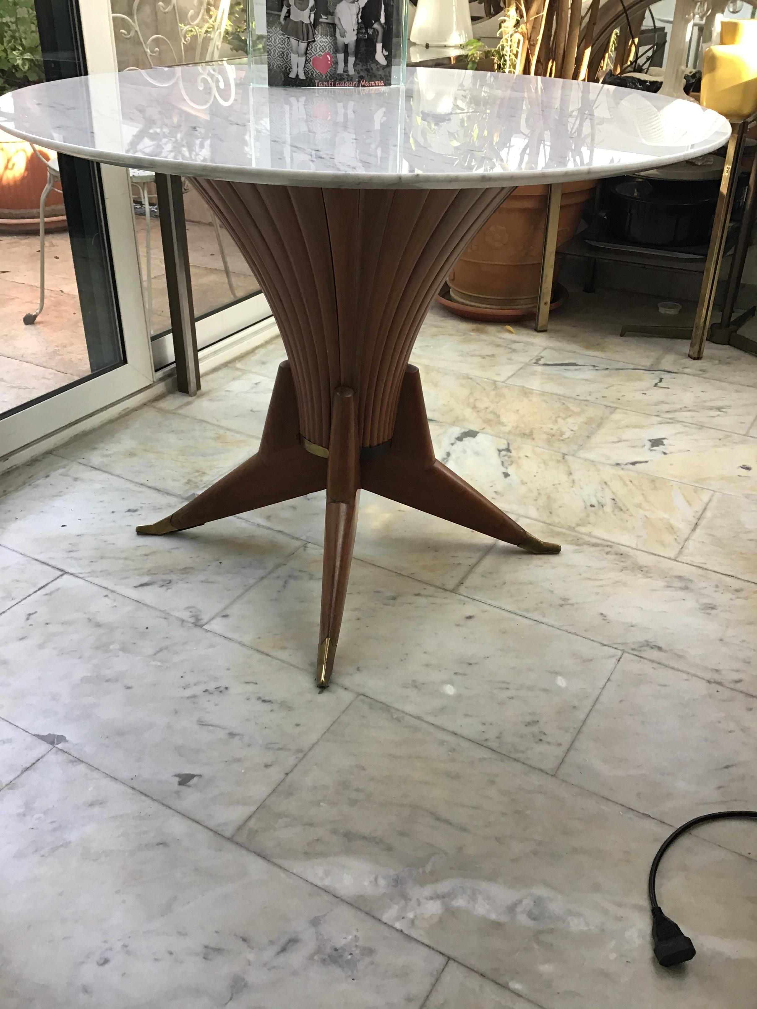 Table de salle à manger Bois Marbre Laiton Style Ico Parisi 1950 Italie en vente 6