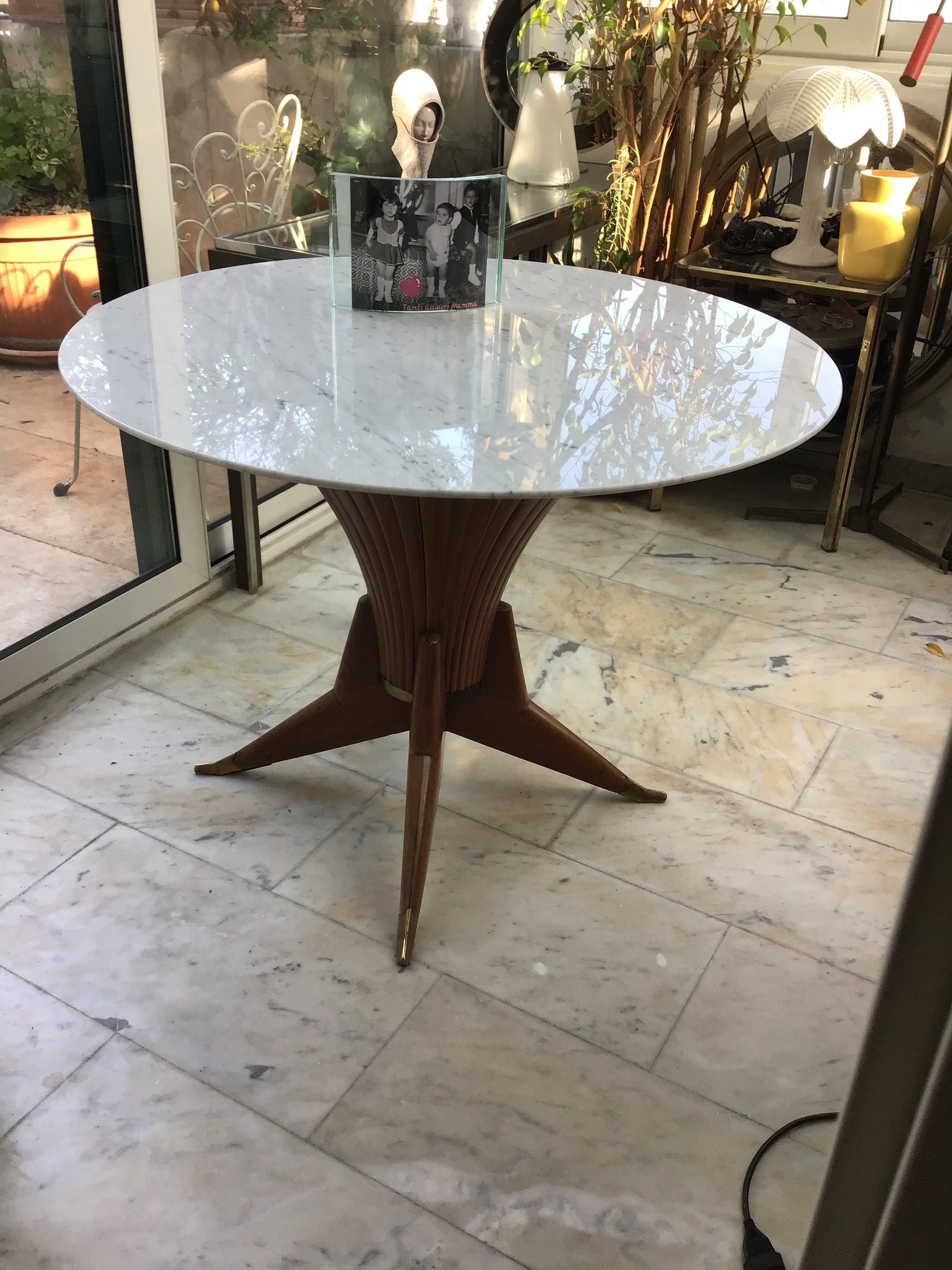 Table de salle à manger Bois Marbre Laiton Style Ico Parisi 1950 Italie en vente 8