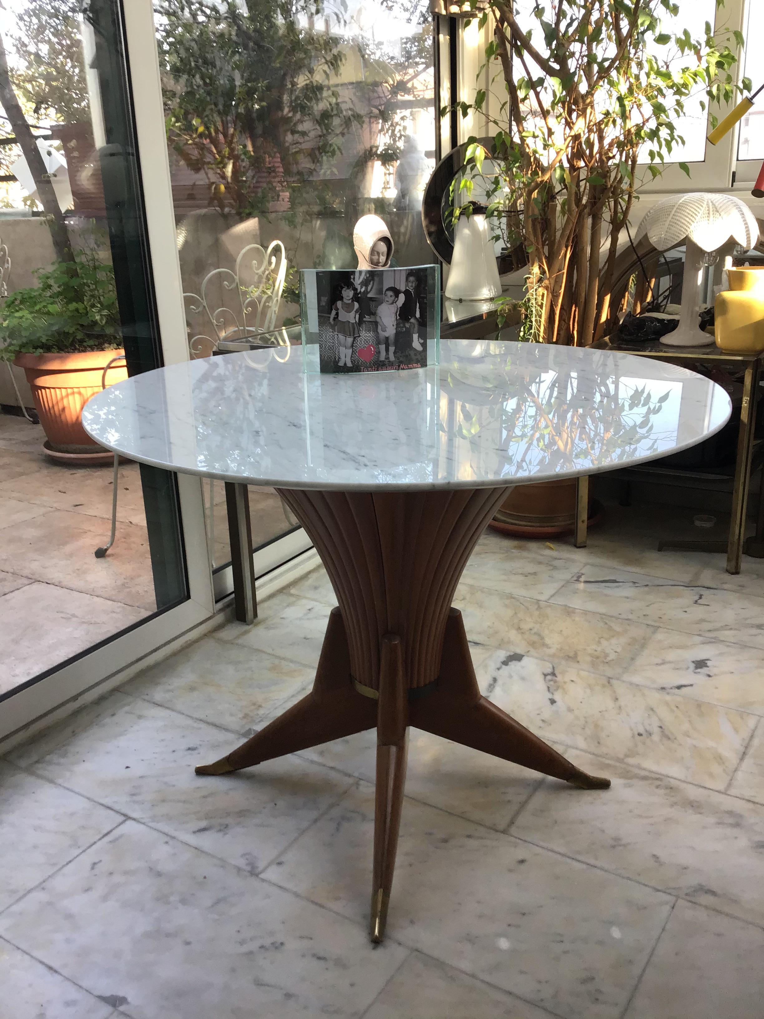 Table de salle à manger Bois Marbre Laiton Style Ico Parisi 1950 Italie en vente 9