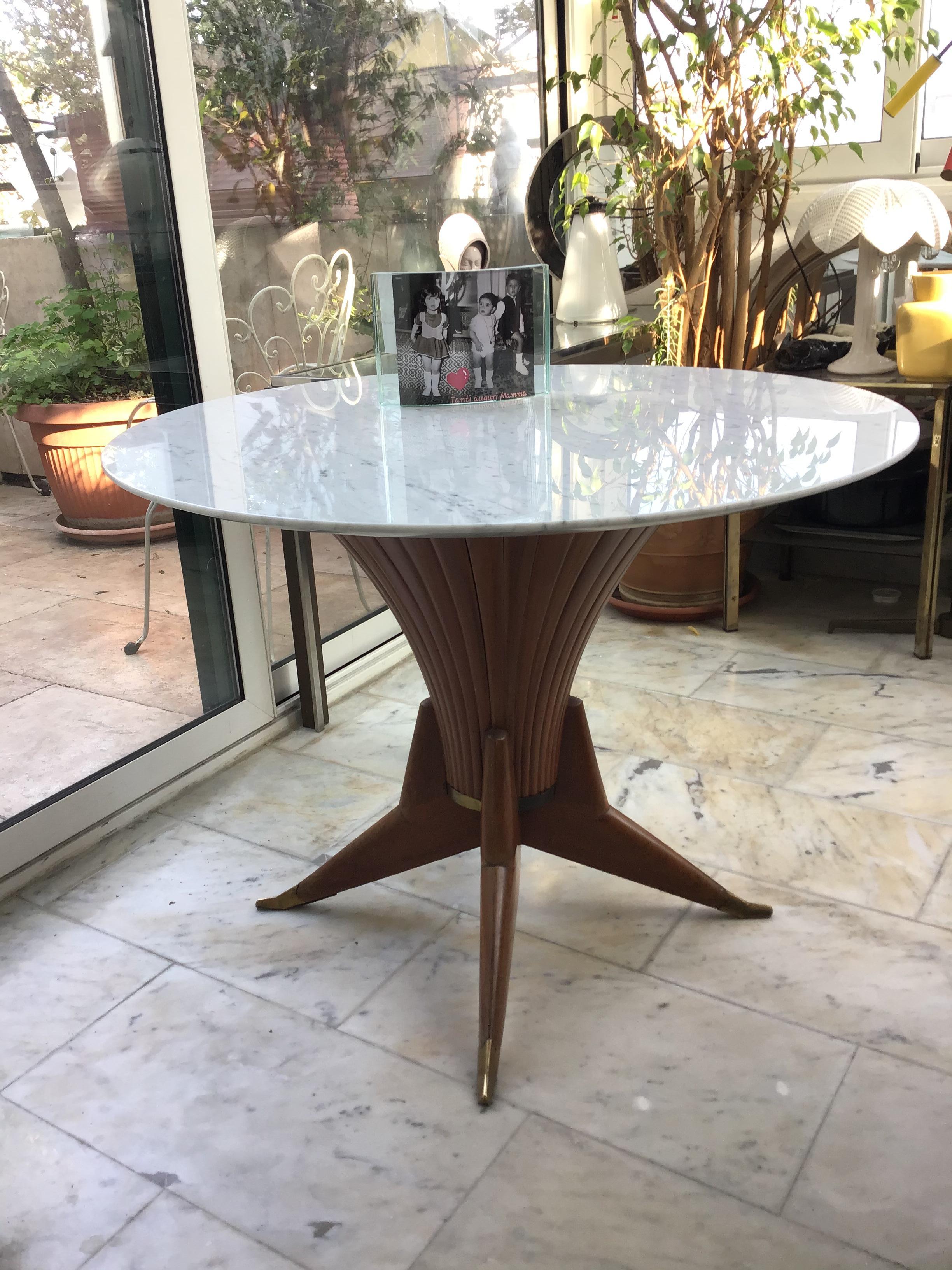 Table de salle à manger Bois Marbre Laiton Style Ico Parisi 1950 Italie en vente 10