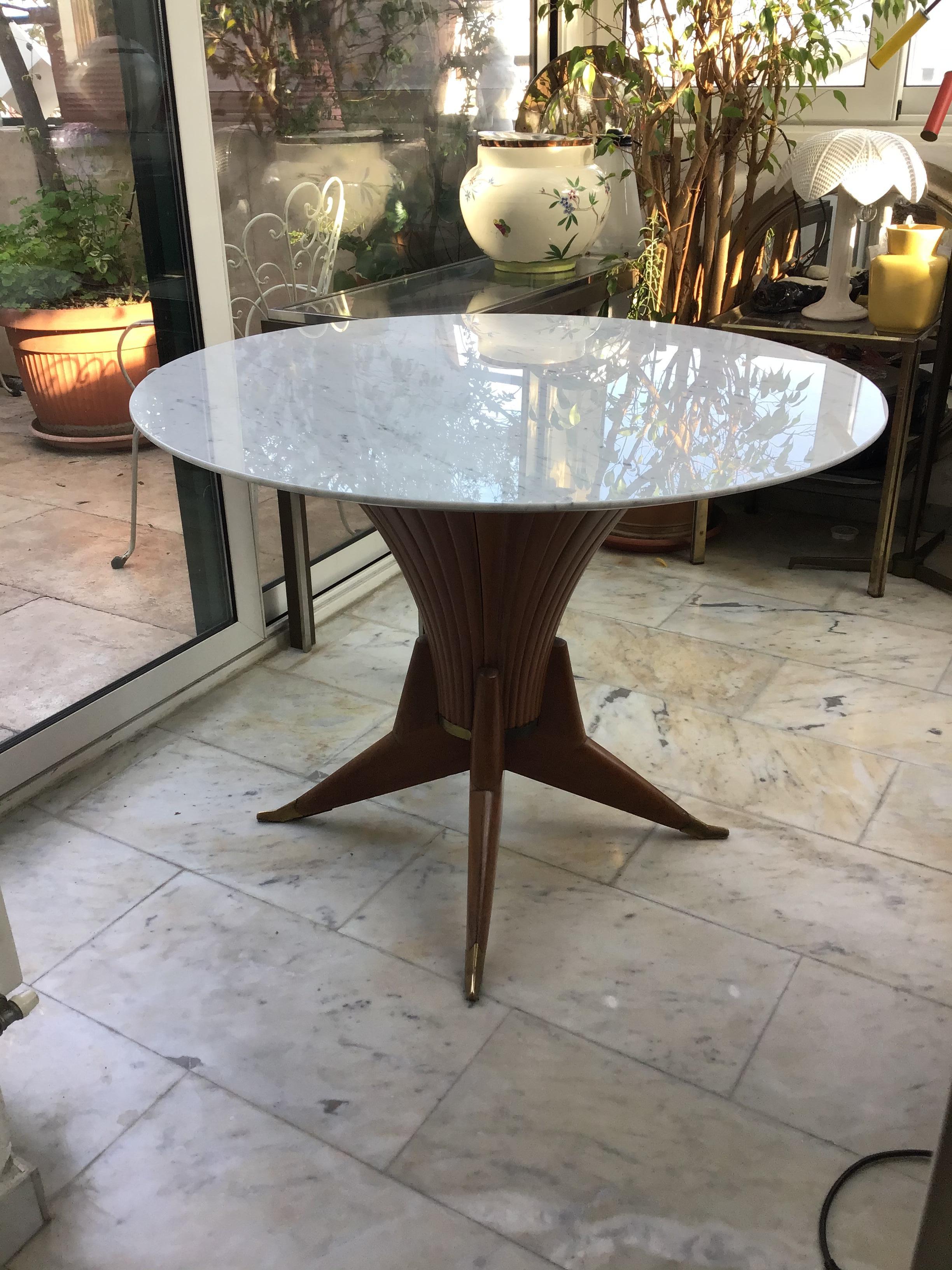 Table de salle à manger Bois Marbre Laiton Style Ico Parisi 1950 Italie en vente 11