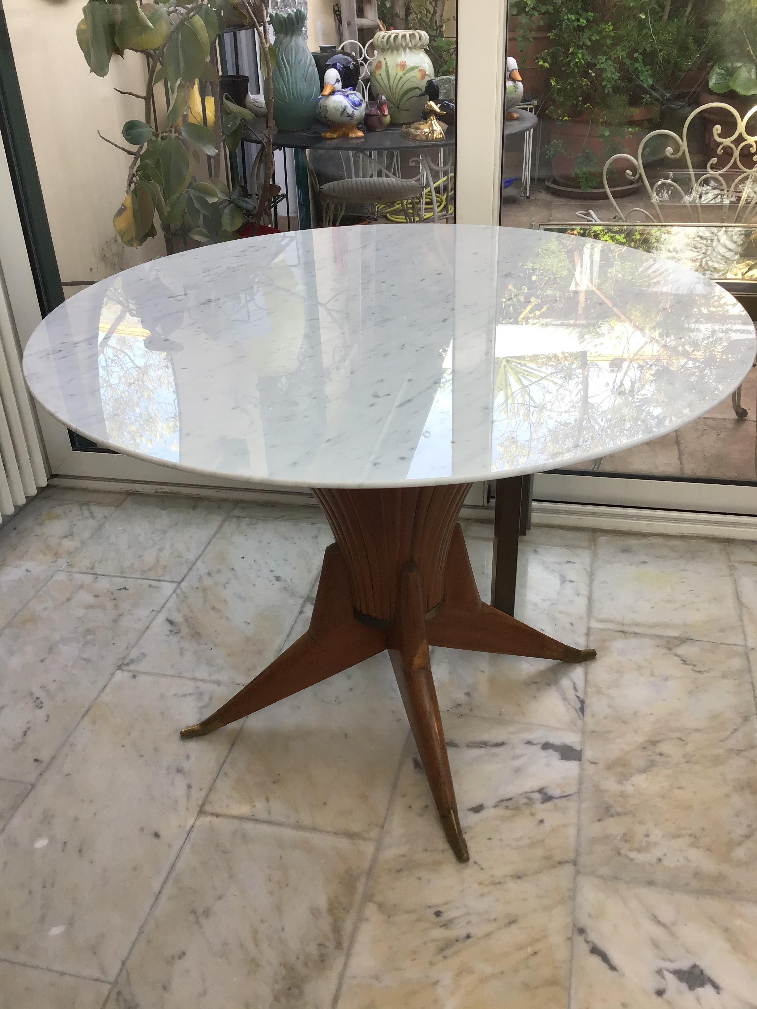Table de salle à manger Bois Marbre Laiton Style Ico Parisi 1950 Italie en vente 12