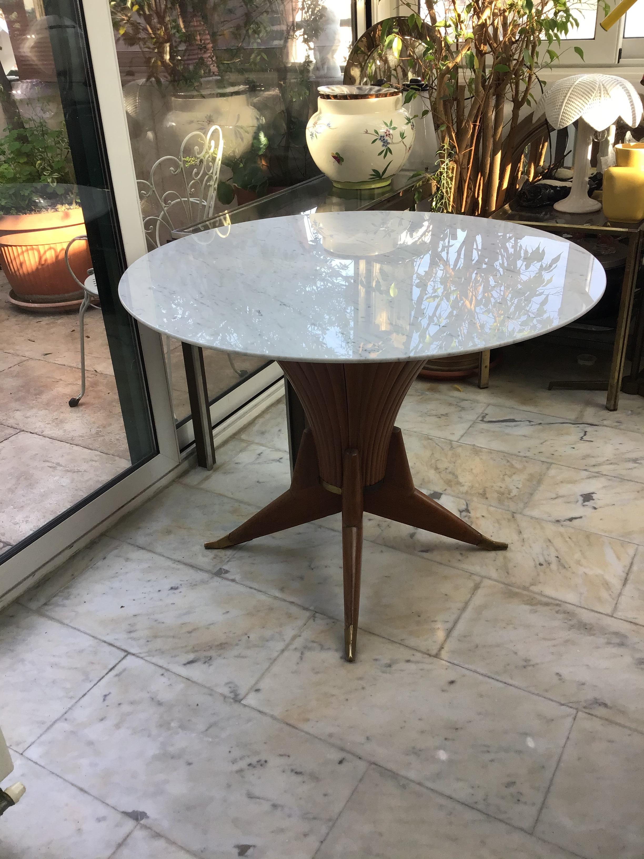 Table de salle à manger Bois Marbre Laiton Style Ico Parisi 1950 Italie en vente 13