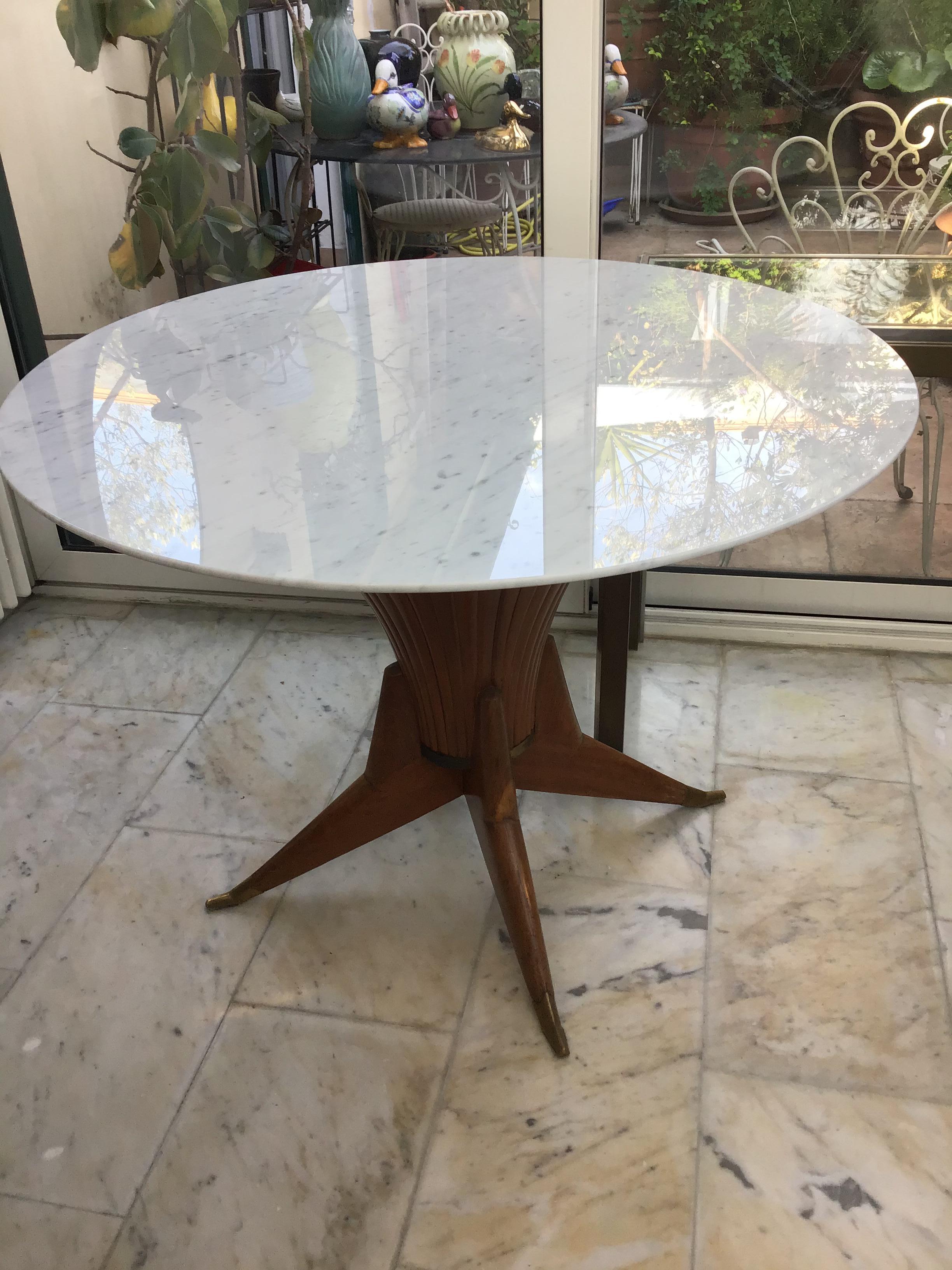 Table de salle à manger Bois Marbre Laiton Style Ico Parisi 1950 Italie en vente 14
