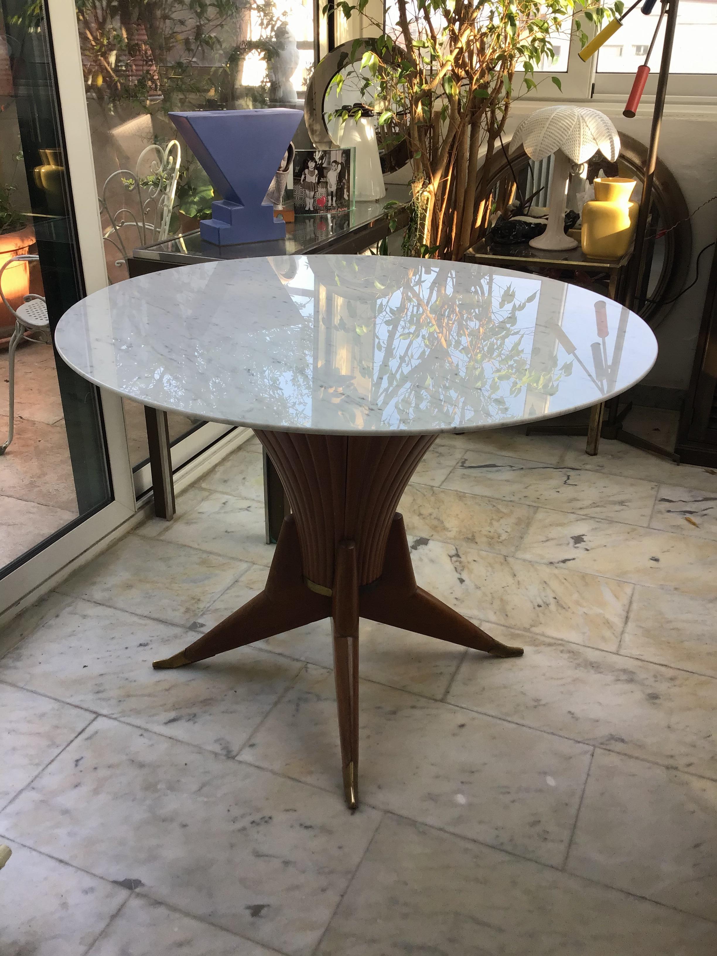 Autre Table de salle à manger Bois Marbre Laiton Style Ico Parisi 1950 Italie en vente