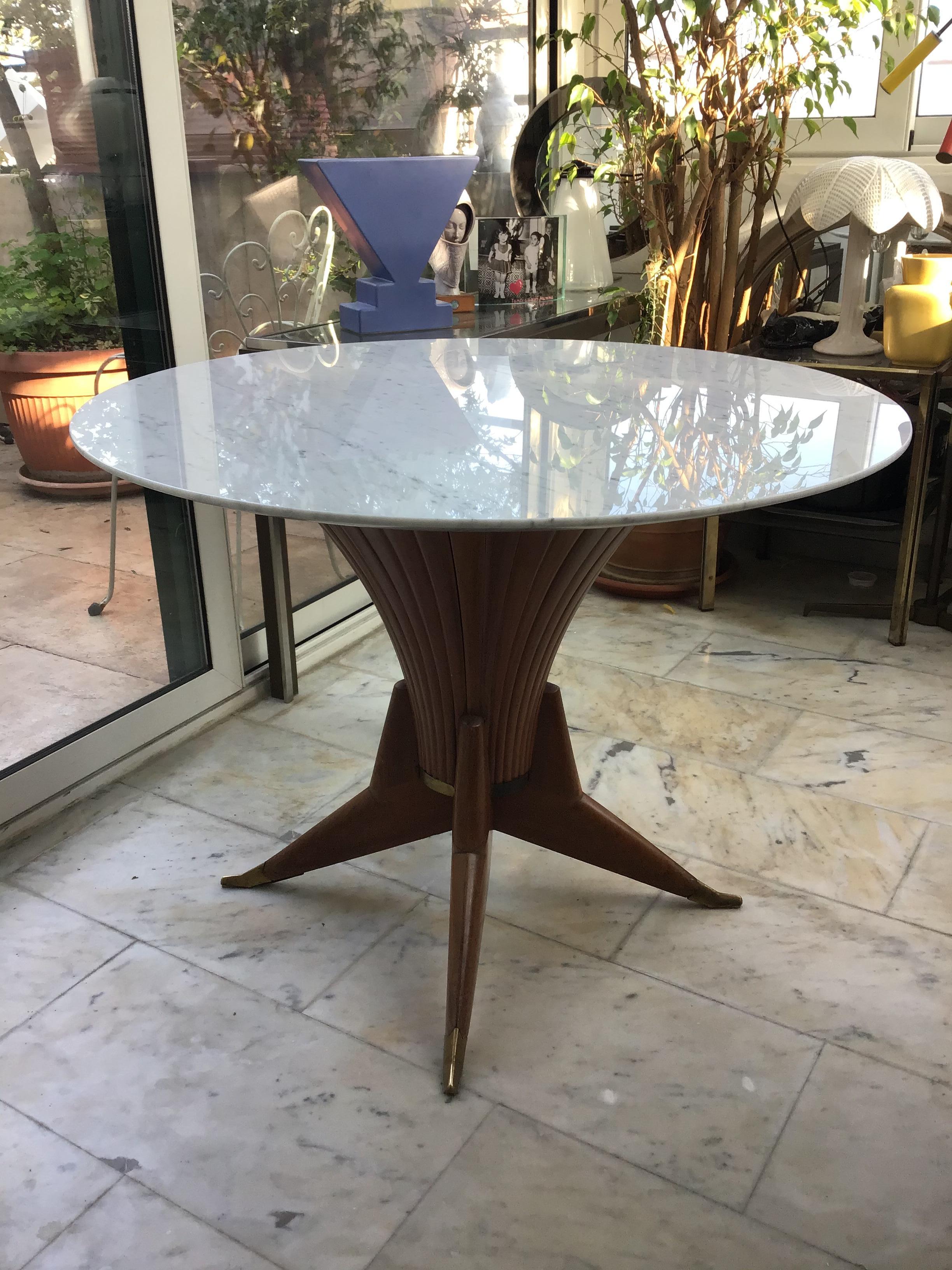 Table de salle à manger Bois Marbre Laiton Style Ico Parisi 1950 Italie en vente 1