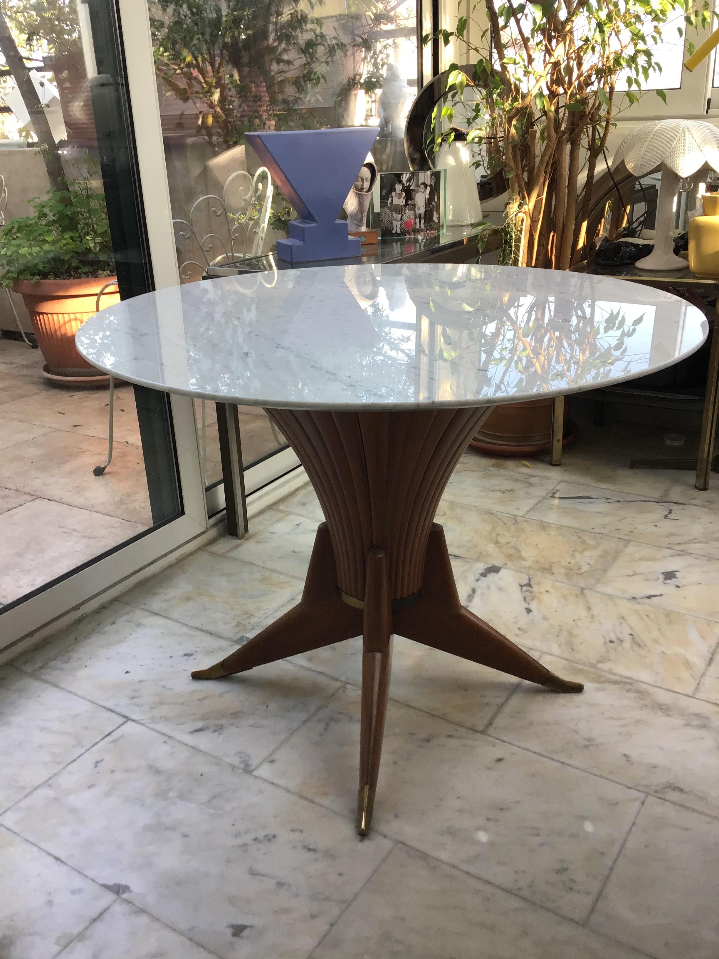 Table de salle à manger Bois Marbre Laiton Style Ico Parisi 1950 Italie en vente 2