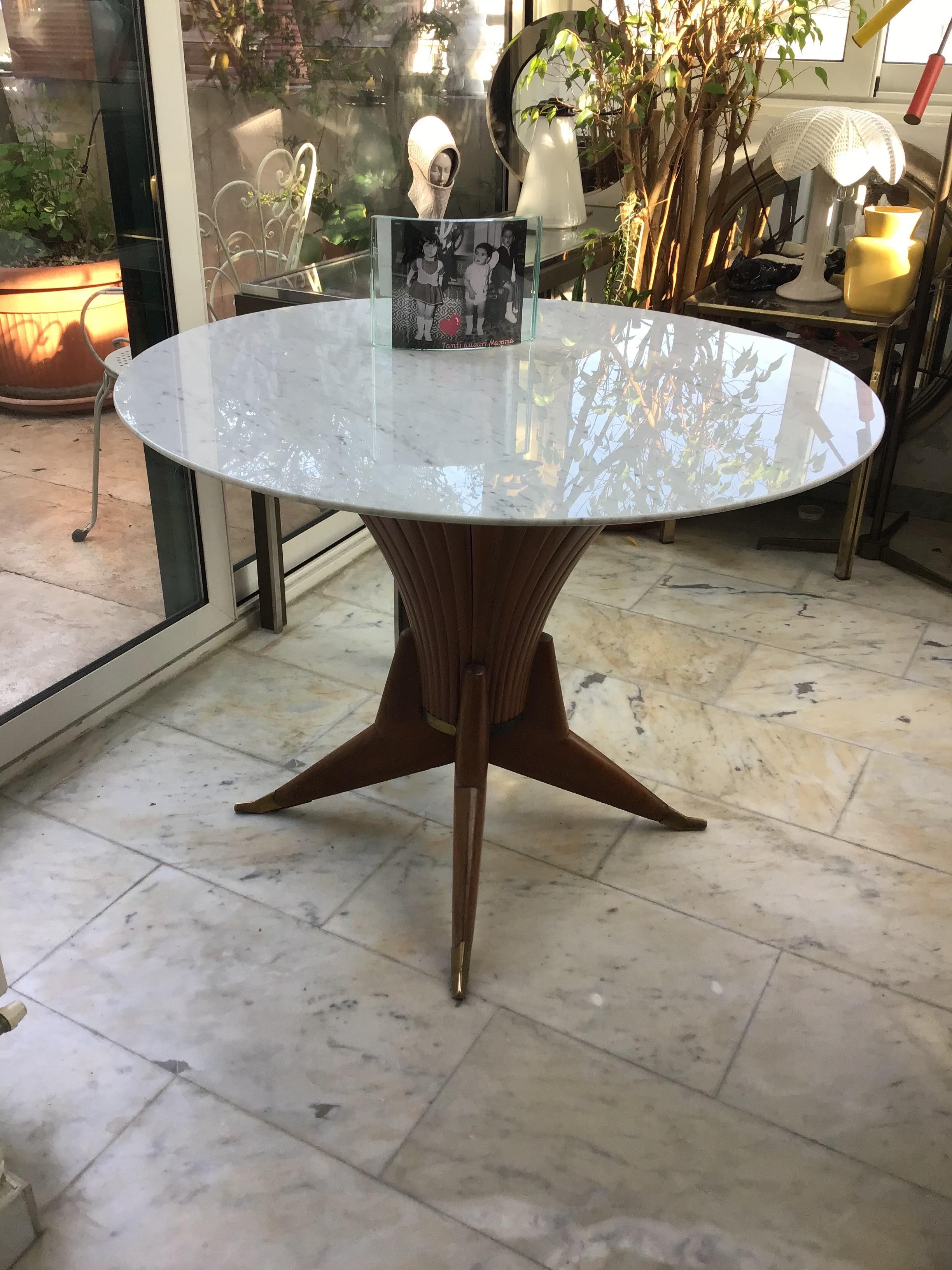 Table de salle à manger Bois Marbre Laiton Style Ico Parisi 1950 Italie en vente 3