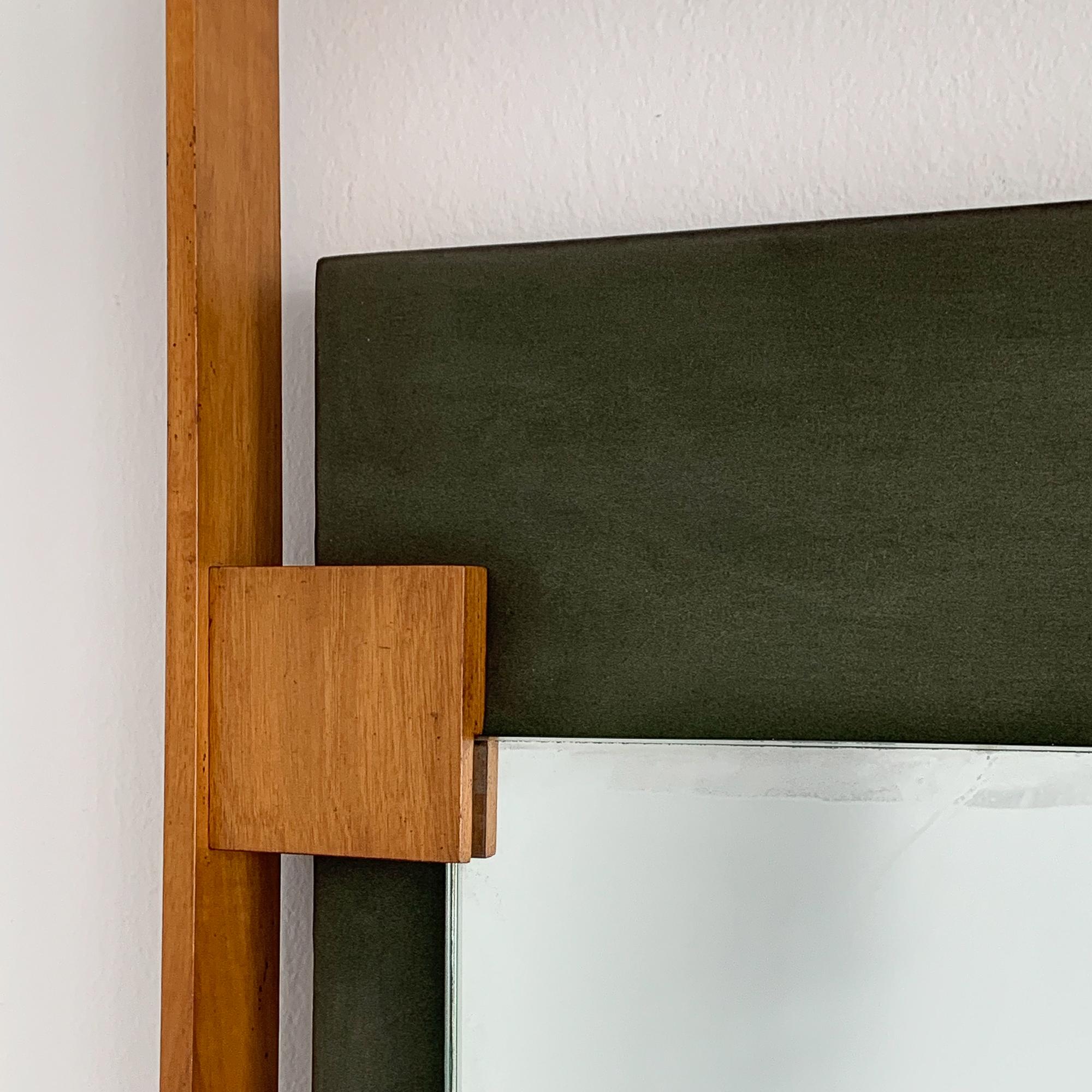 Ico Parisi Teak and Green Suede Wall Mirror 4