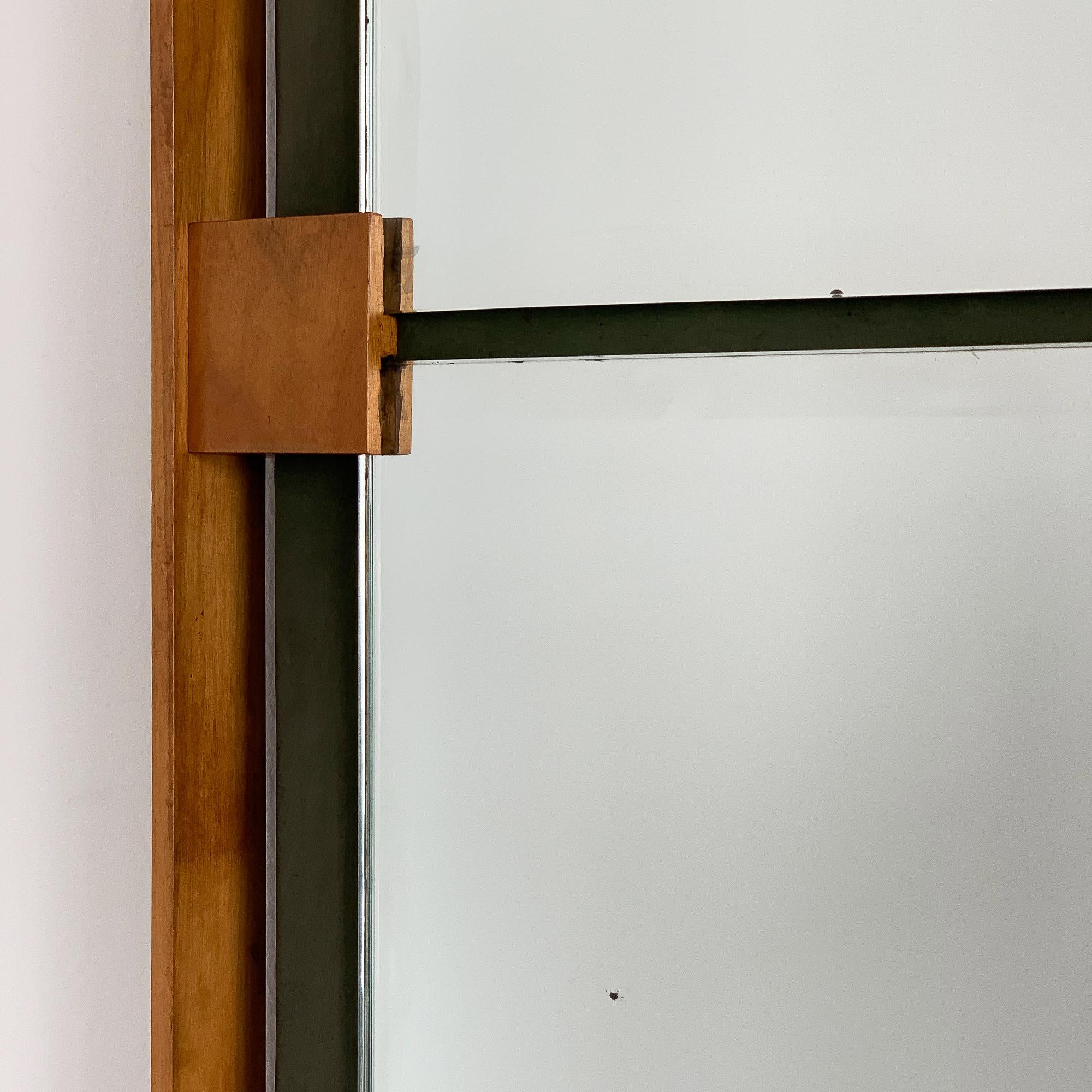 Ico Parisi Teak and Green Suede Wall Mirror 5
