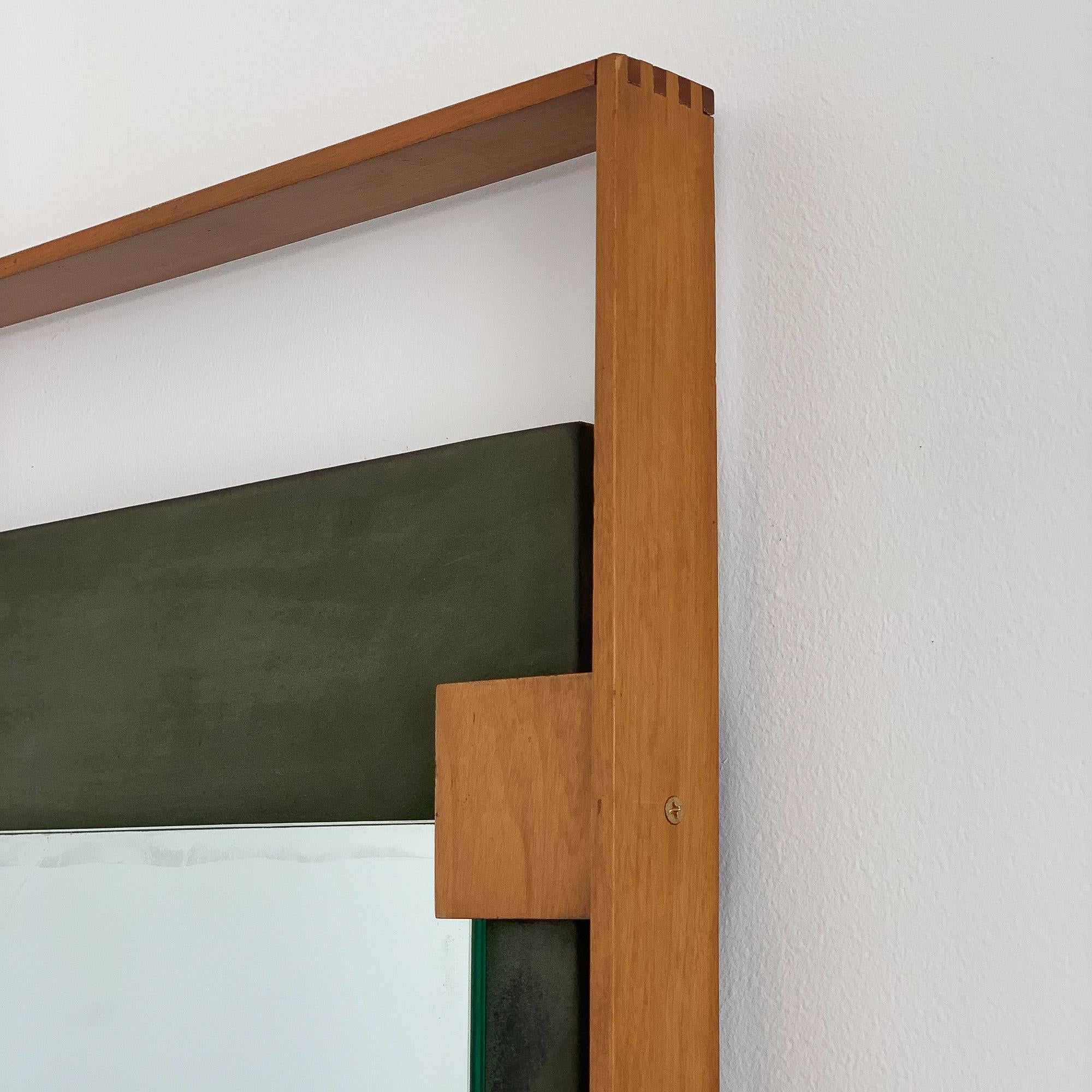 Mid-20th Century Ico Parisi Teak and Green Suede Wall Mirror