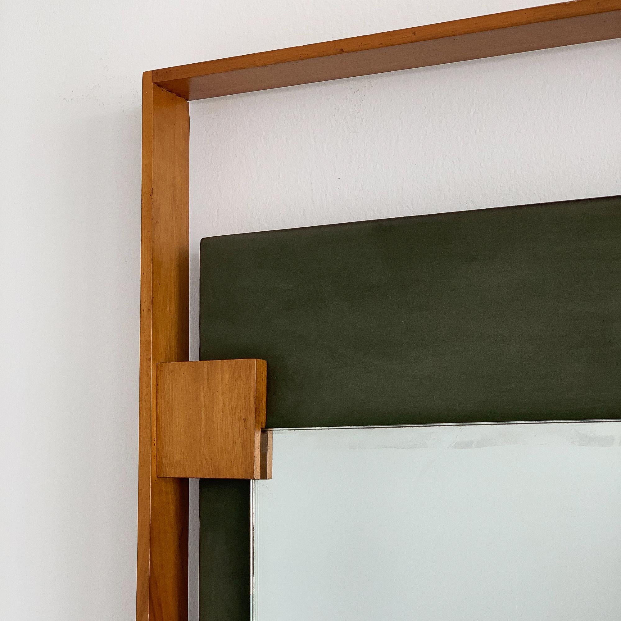 Ico Parisi Teak and Green Suede Wall Mirror 1