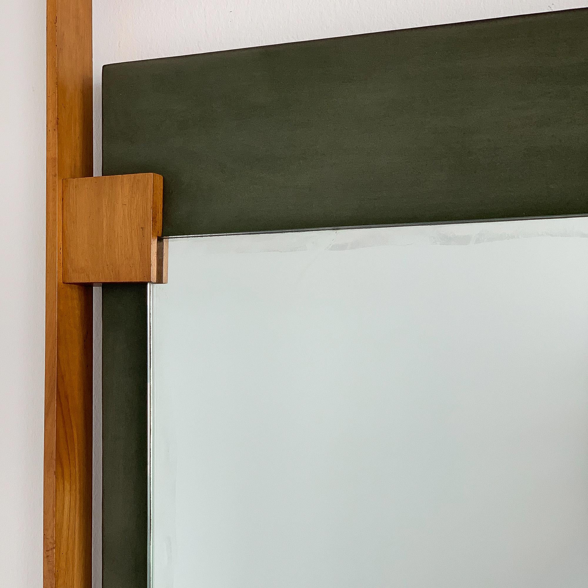 Ico Parisi Teak and Green Suede Wall Mirror 2