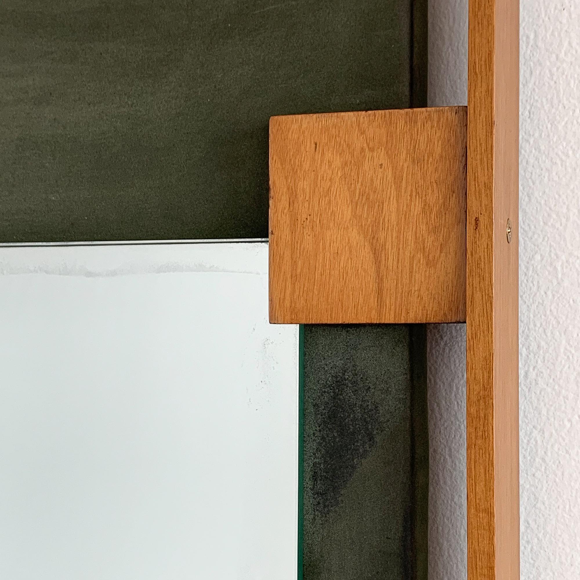 Ico Parisi Teak and Green Suede Wall Mirror 3