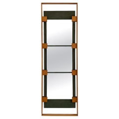 Ico Parisi Teak and Green Suede Wall Mirror