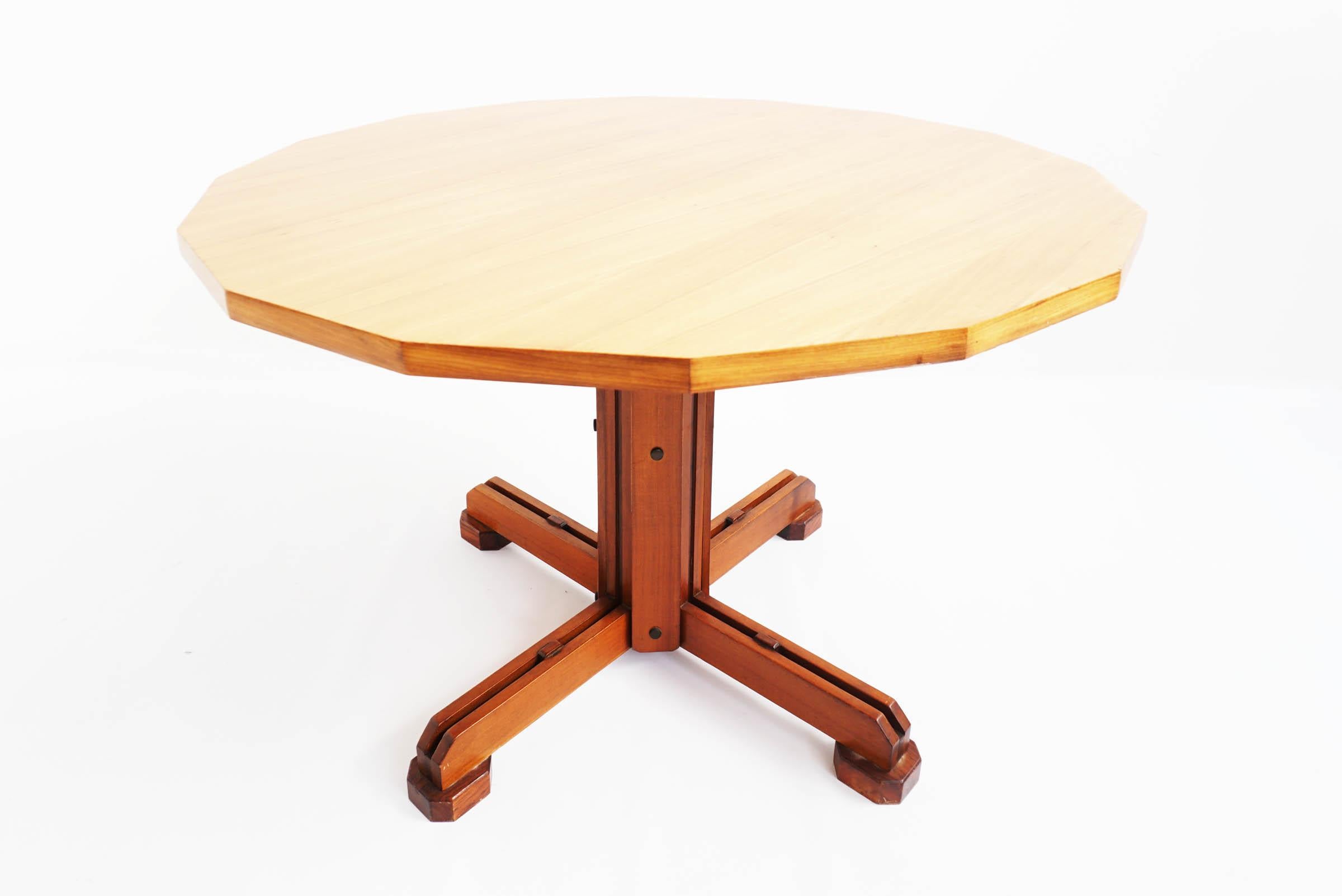 Italian Ico Parisi, Unique Piece Walnut Table with 16 Sides For Sale