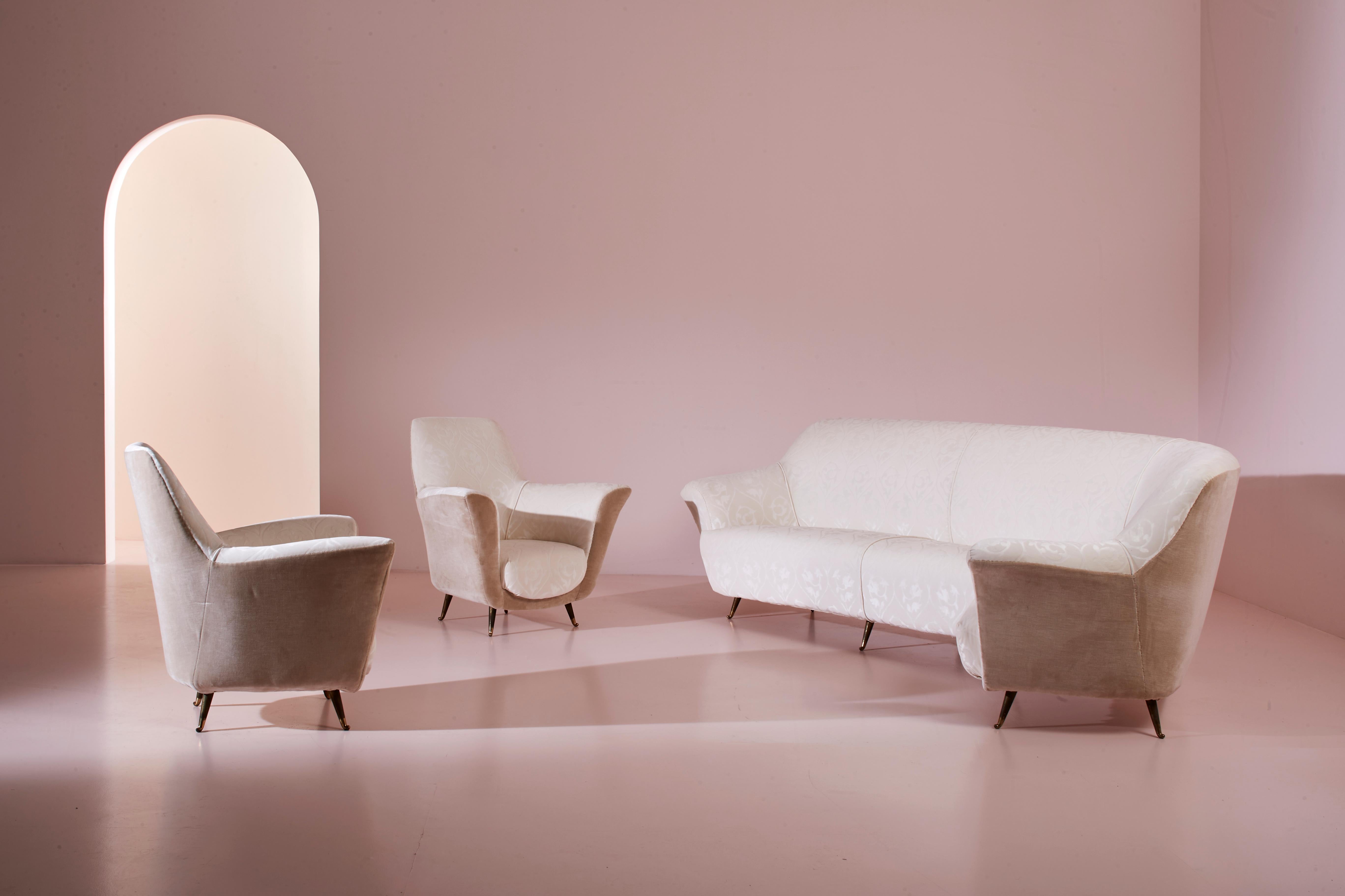 Ico Parisi velvet and brass armchairs by Isa Bergamo, Italy, 1950s For Sale 8