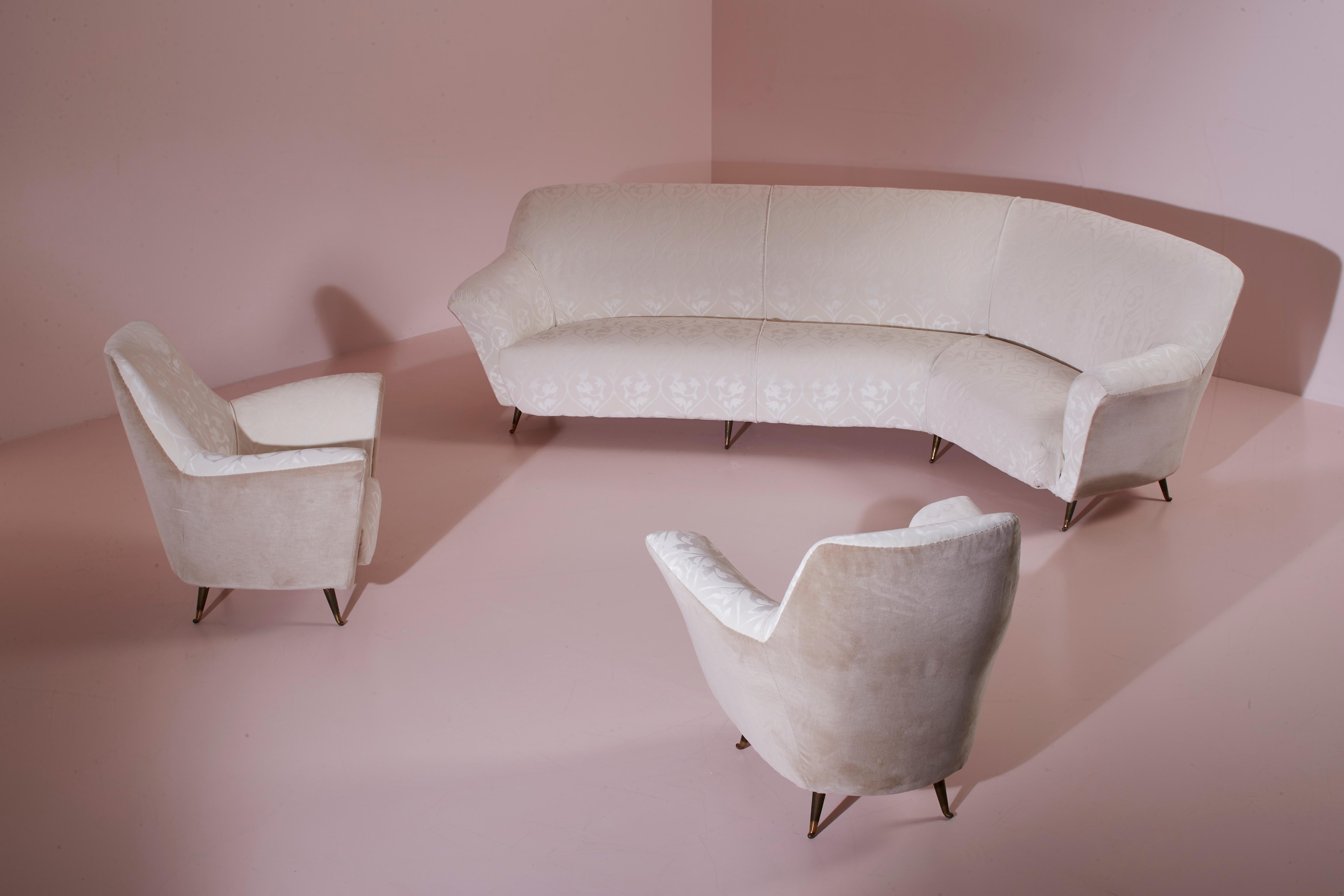 Ico Parisi velvet and brass armchairs by Isa Bergamo, Italy, 1950s For Sale 9