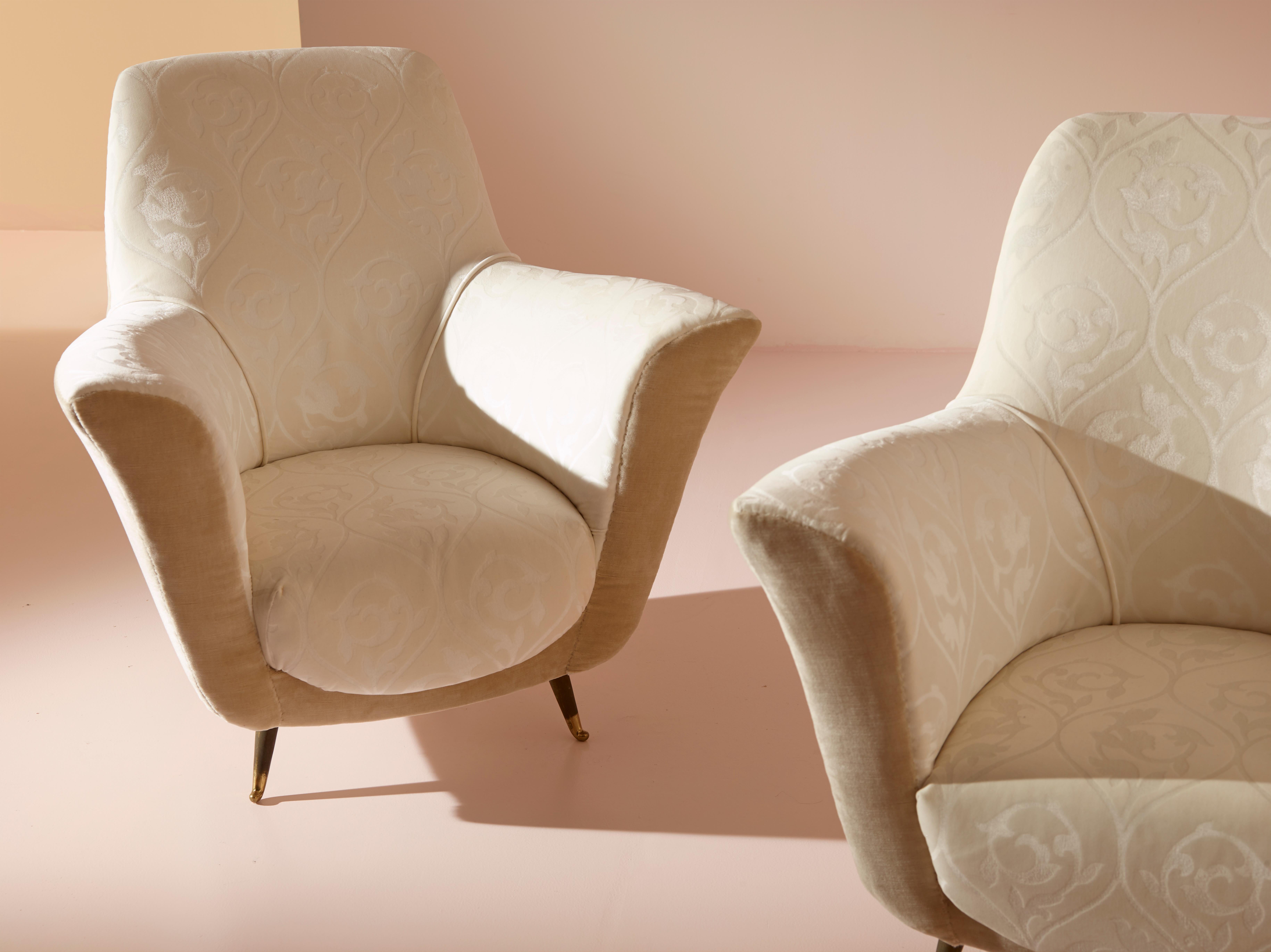 Ico Parisi velvet and brass armchairs by Isa Bergamo, Italy, 1950s In Good Condition For Sale In Chiavari, Liguria
