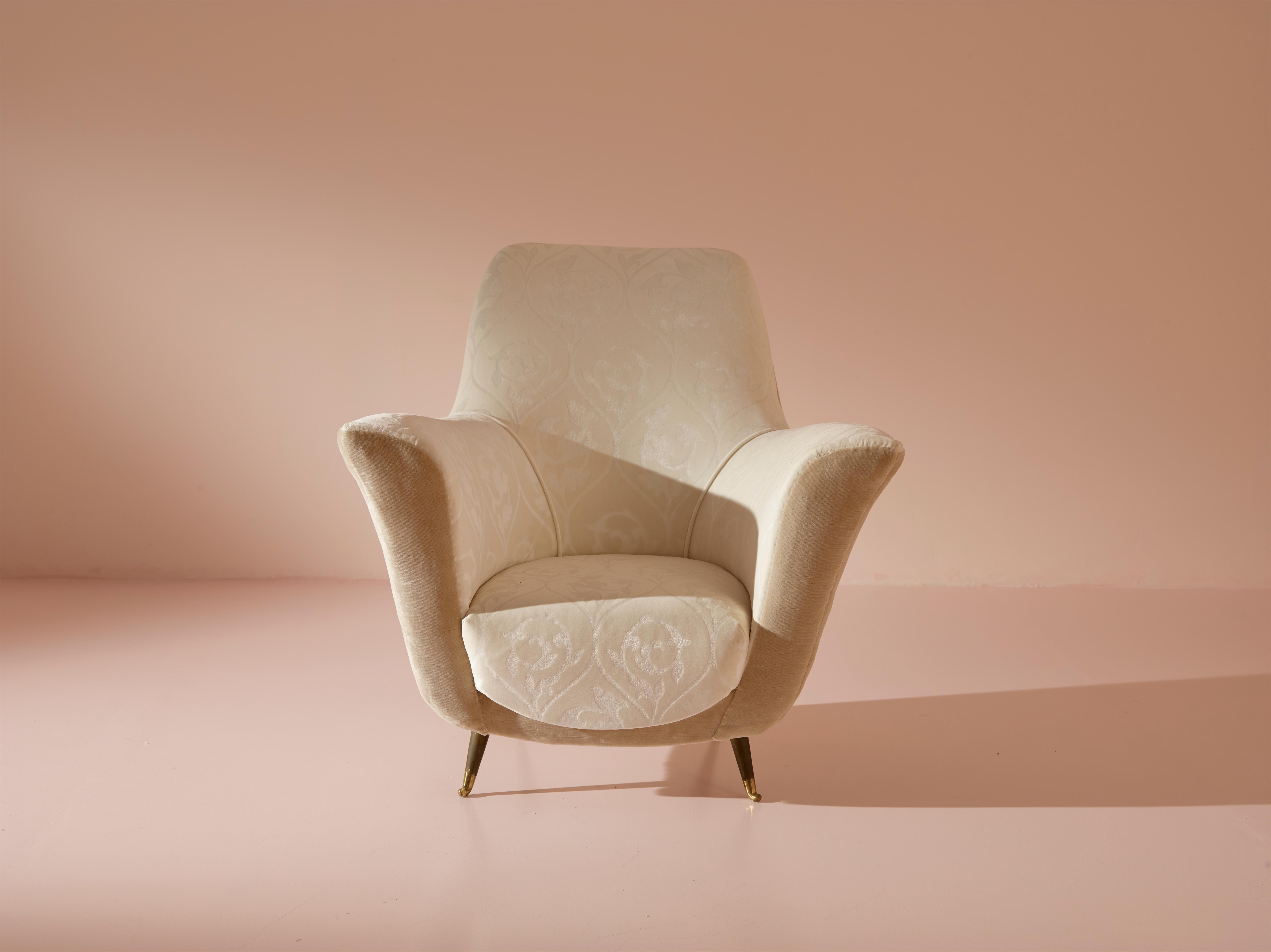 Ico Parisi velvet and brass armchairs by Isa Bergamo, Italy, 1950s For Sale 1