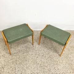 Ico Parisi Vintage Stools in Light Wood and Skai Set of 2 50s Cantù Italy