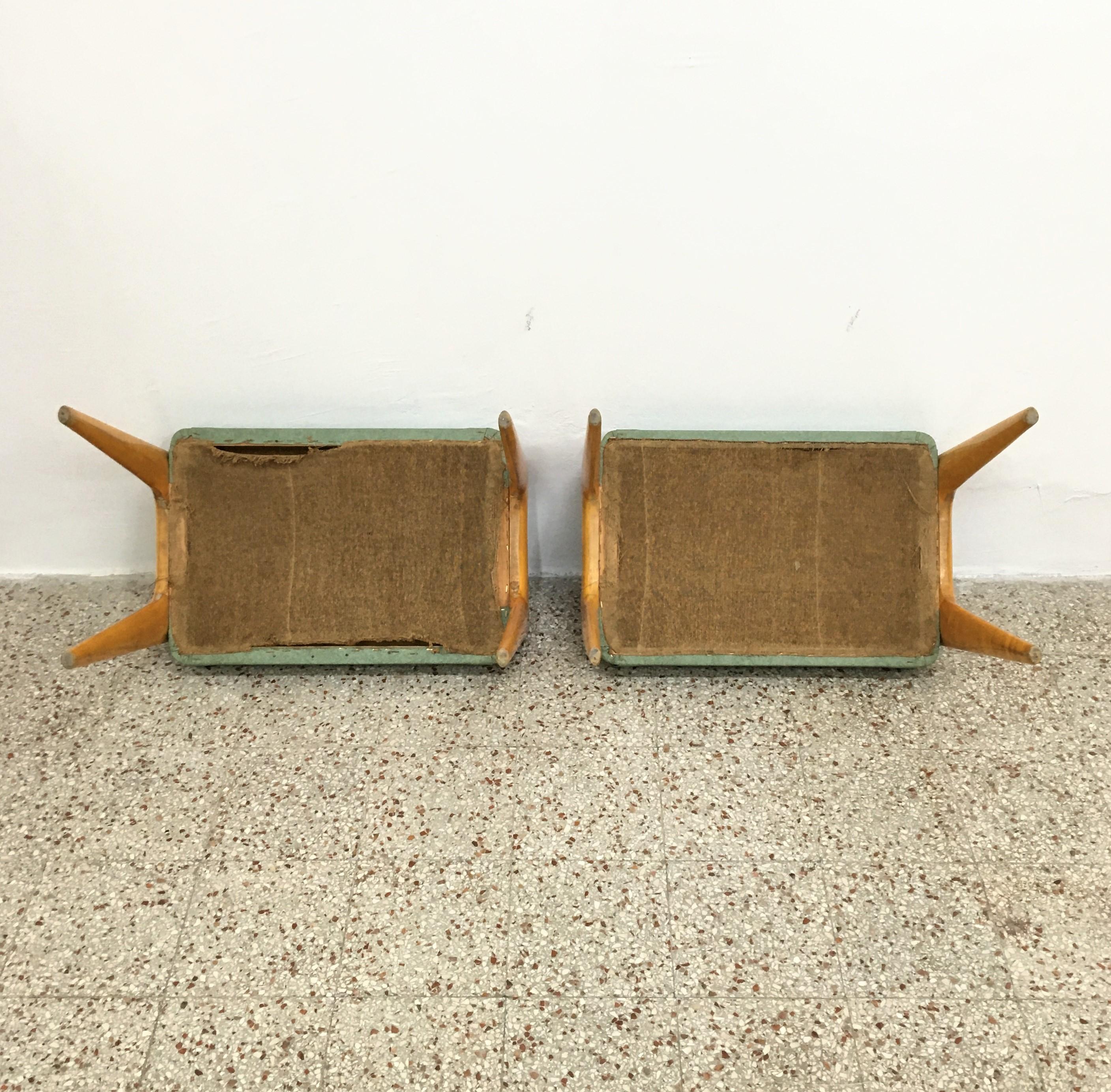 Mid-20th Century Ico Parisi Vintage Stools in Light Wood and Skai Set of 2 50s Cantù Italy