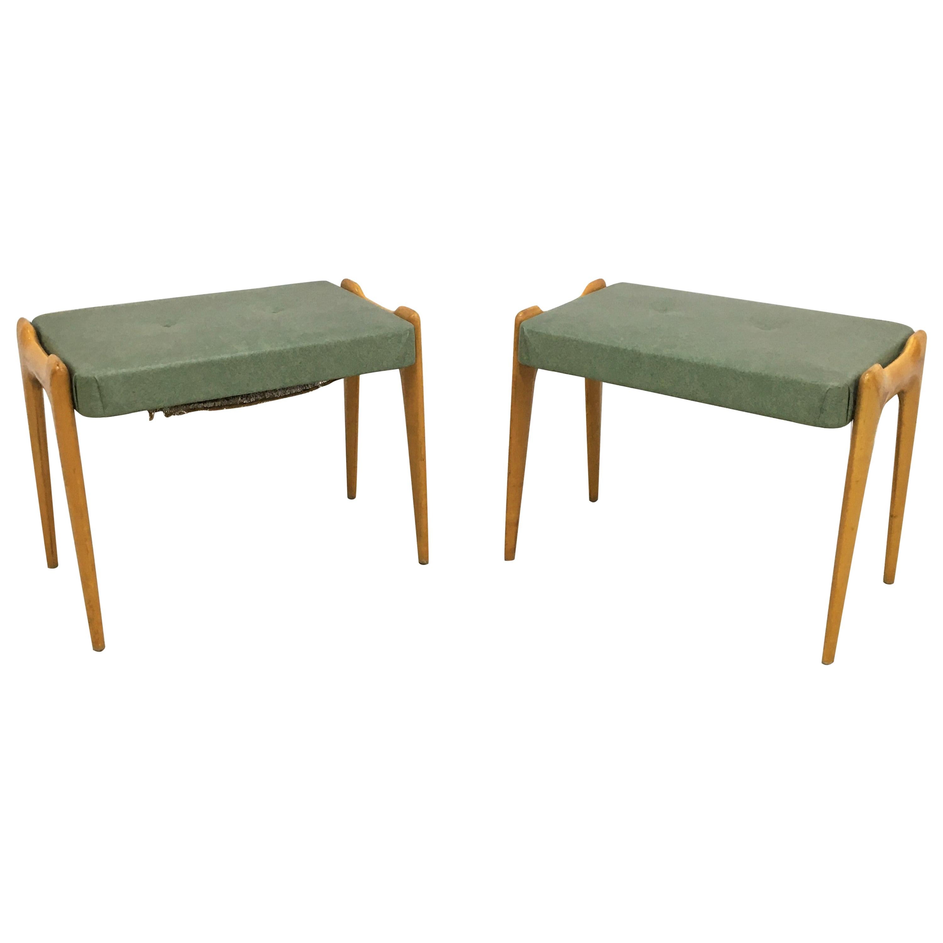 Ico Parisi Vintage Stools in Light Wood and Skai Set of 2 50s Cantù Italy