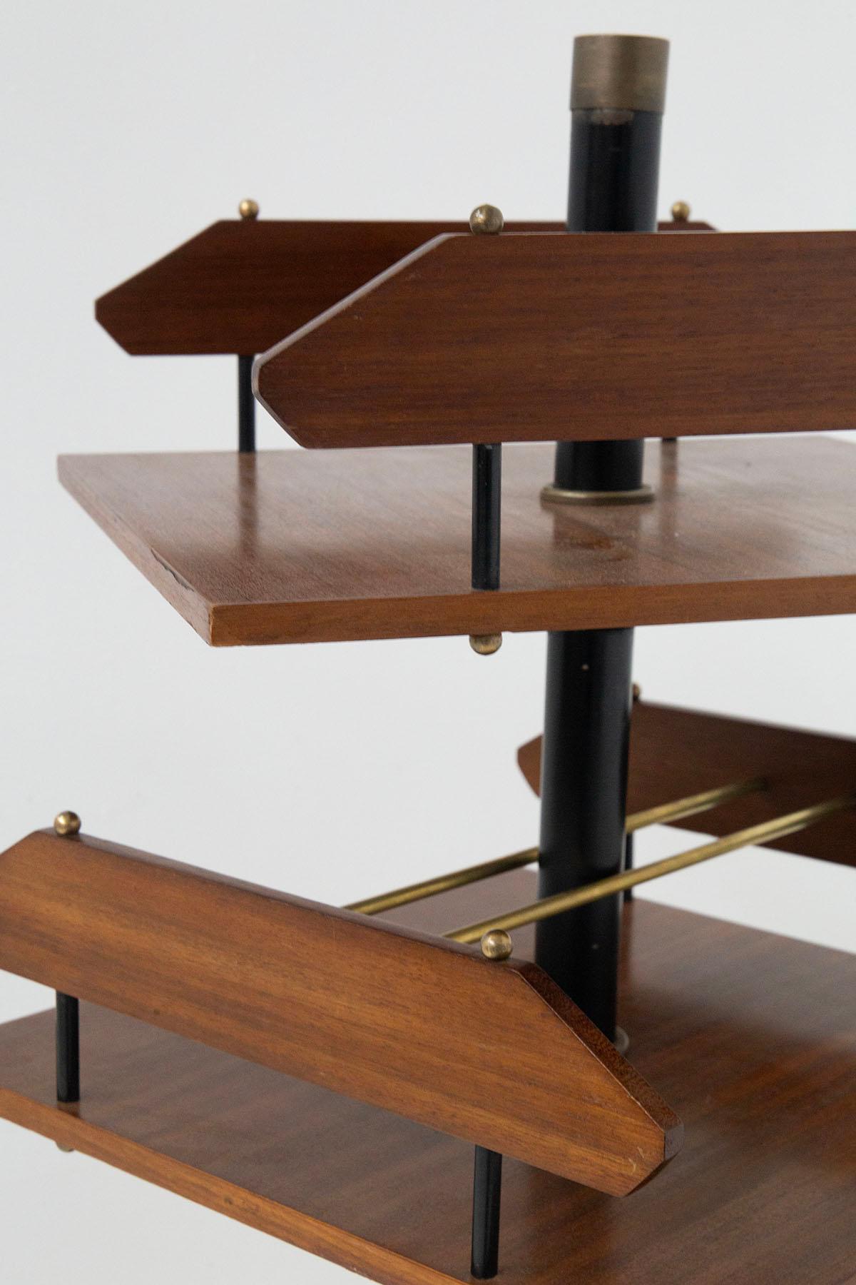 Mid-Century Modern Ico Parisi Vintage Wood and Brass Swivel Bookcase 'Attr.'