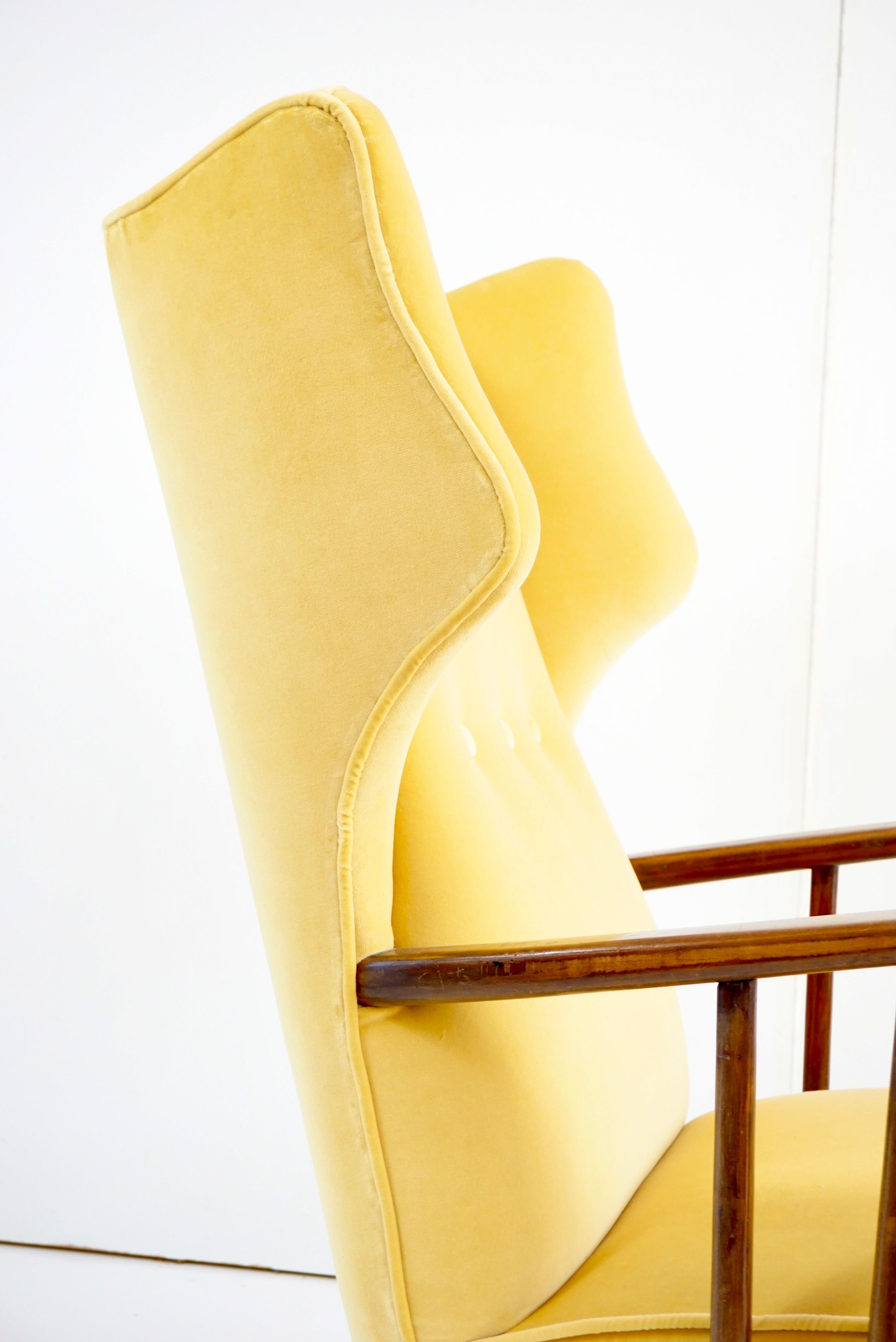 Ico Parisi Yellow Velvet and Walnut Bergere Armchair by Ariberto Colombo, 1950 11