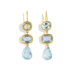 Ico & the Bird Fine Jewelry Aquamarine 3 stone 22 Karat Gold Earrings