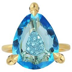Ico & the Bird Blue Topaz Diamond Bird Ring 18 Karat Gold